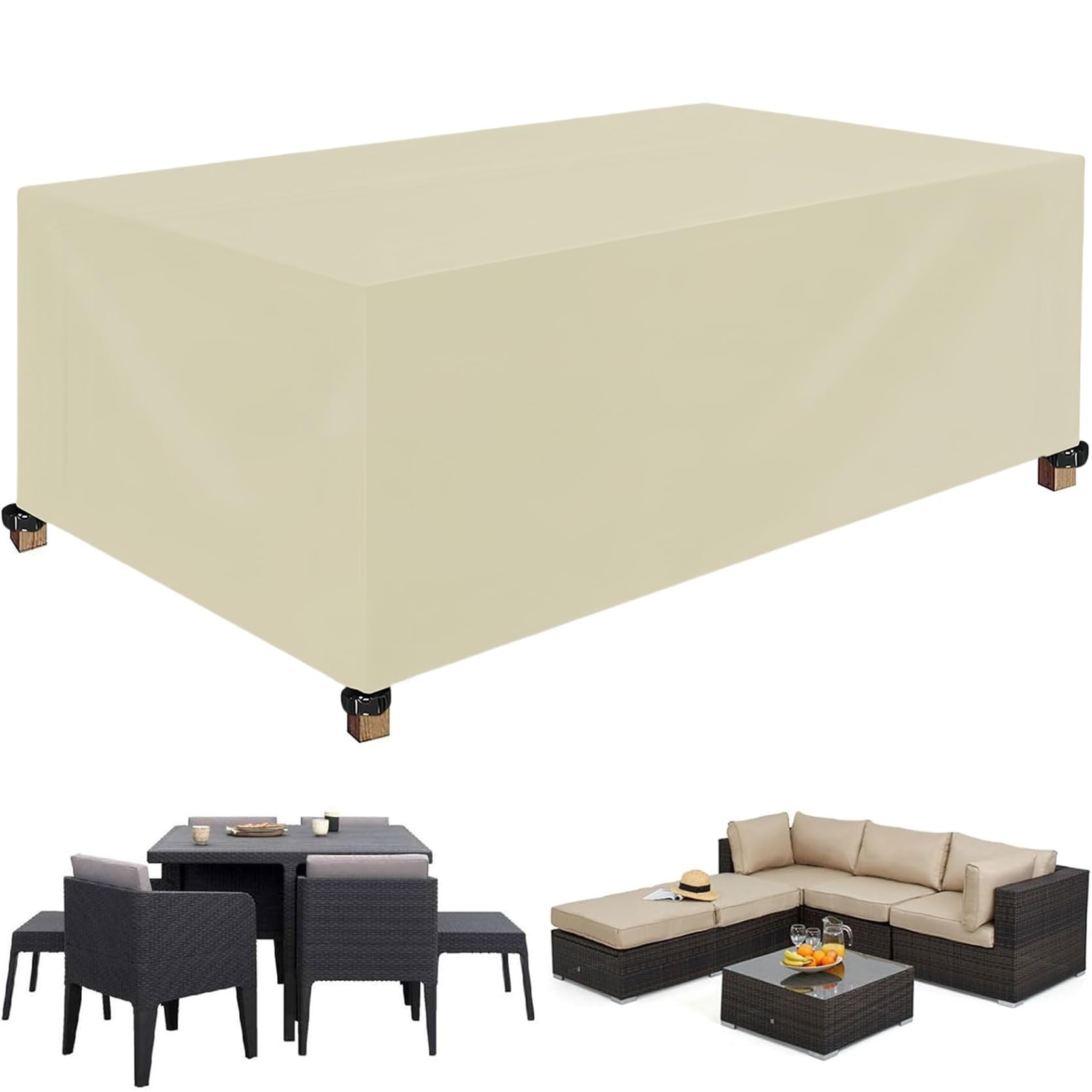 Pokrowce Na Meble Ogrodowe Cube 140 x 90 x 70 cm Prostokątny Zestaw Stołów I Krzeseł Anty-Uvdeszcz Śniegwodoodporny Pokrowce Na Meble Ogrodowe Nadaje Się Do Mebli, Beżowy
