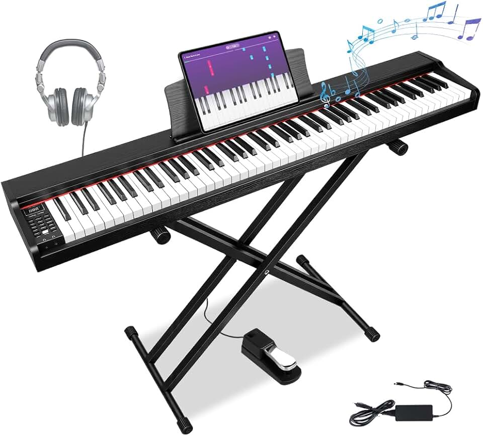 Teclado Musical, Teclado Instrumento, Teclado Sintetizador, Kit Teclado Musical 88 Teclas Sensíveis, Piano Digital Bivolt 88 Teclas C/Suporte E Pedal Waver