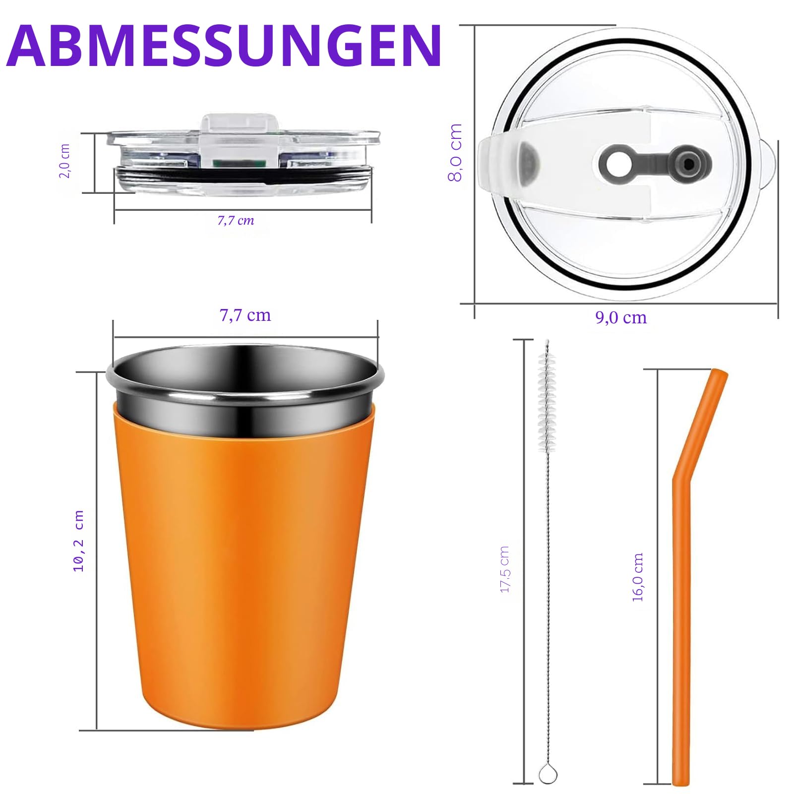 5 Stück Edelstahl Trinkbecher mit Deckel und Strohhalmen, 350 ml Edelstahlbecher Kinder Wiederverwendbarer, Trinklernbecher Edelstahl Unbreakable mit Silikonhülse für Kinder Erwachsene