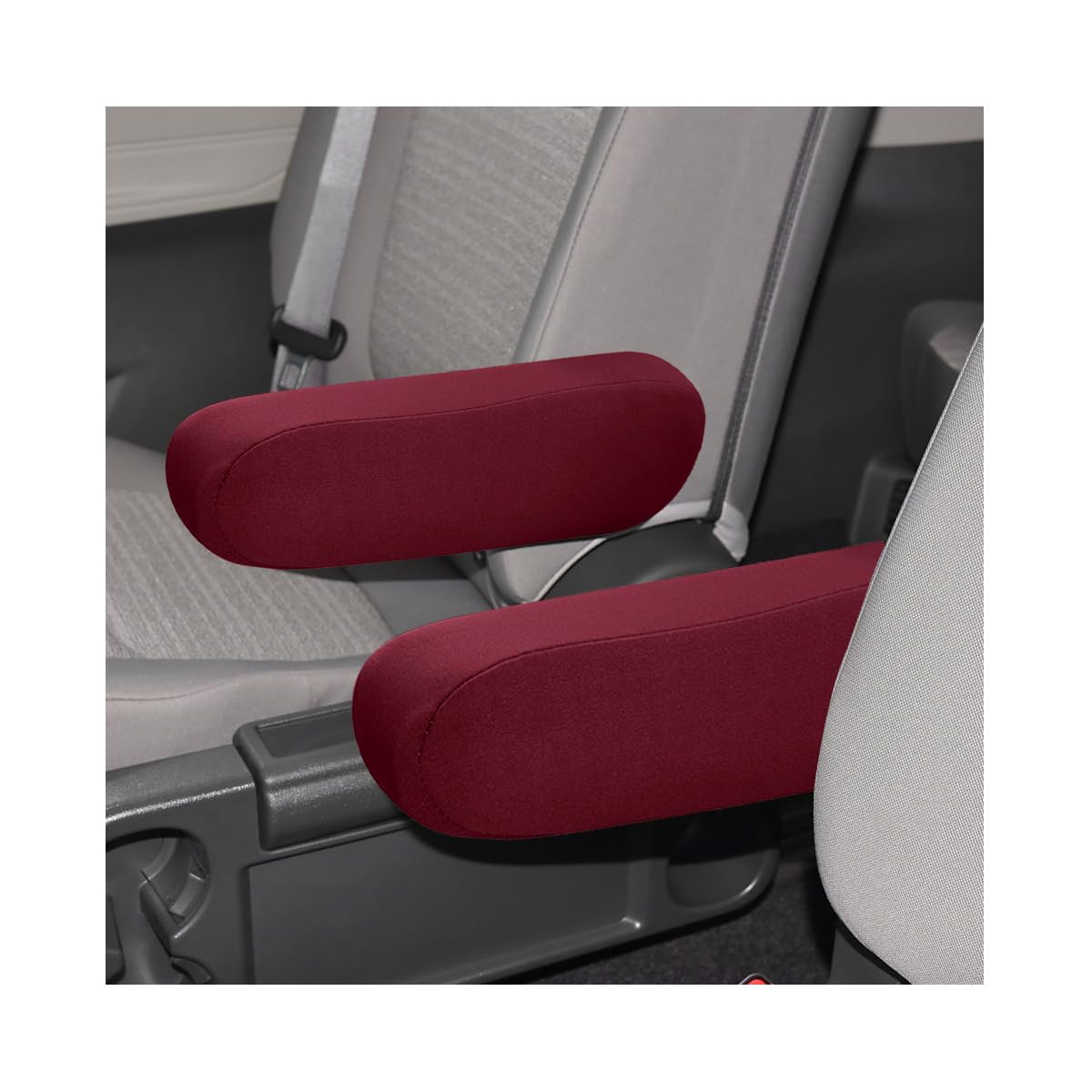 2 PCS Car Front Seat Armrest Covers, Elastic Fabric Auto Seat Arm Rest Protector Replacement, Soft Stretchy Armrest Cover Decor for Most Vehicles, Universal Car Accessories (Wine Red)