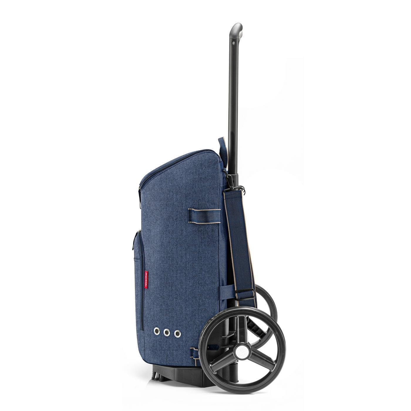 reisenthel citycruiser Set (Rack + Bag) Tasche herringbone dark blue + Rack Black - Praktische Einkaufstasche mit Mehreren großen Fächern - Wird mit dem Gepäckträger als Set verkauft