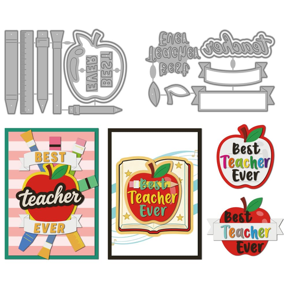 MAYJOYDIY Teacher's Day Metal Cutting Dies Best Teacher Ever Text Stencils Open Book Paintbrush Ribbon Embossing Template Dies for DIY Paper Craft Card Making Scrapbooking Album Decor โ image 1