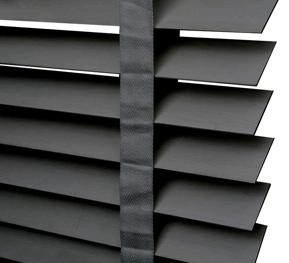 APEX FURNISHINGS Faux Wood Window Venetian Blinds-50mm Slats Charcoal Tape Trimmable Home Office Windows Blind (165cm x 150cm)