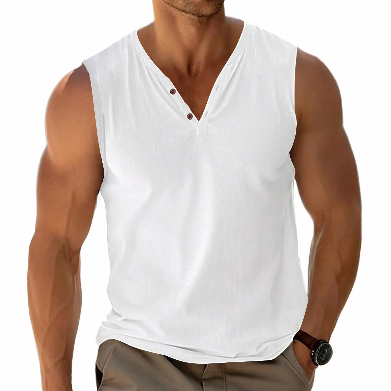 Homme Vestes Débardeurs Henley Boutonné sans Manches Loisirs et Vacances Sport Gym Tank Top M-3XL