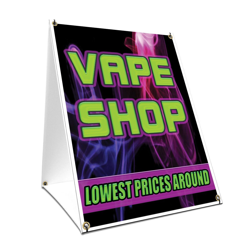 A-Frame Sidewalk Vape Shop Lowest Prices Around Sign with Graphics On Each Side | 18" X 24" Print Size