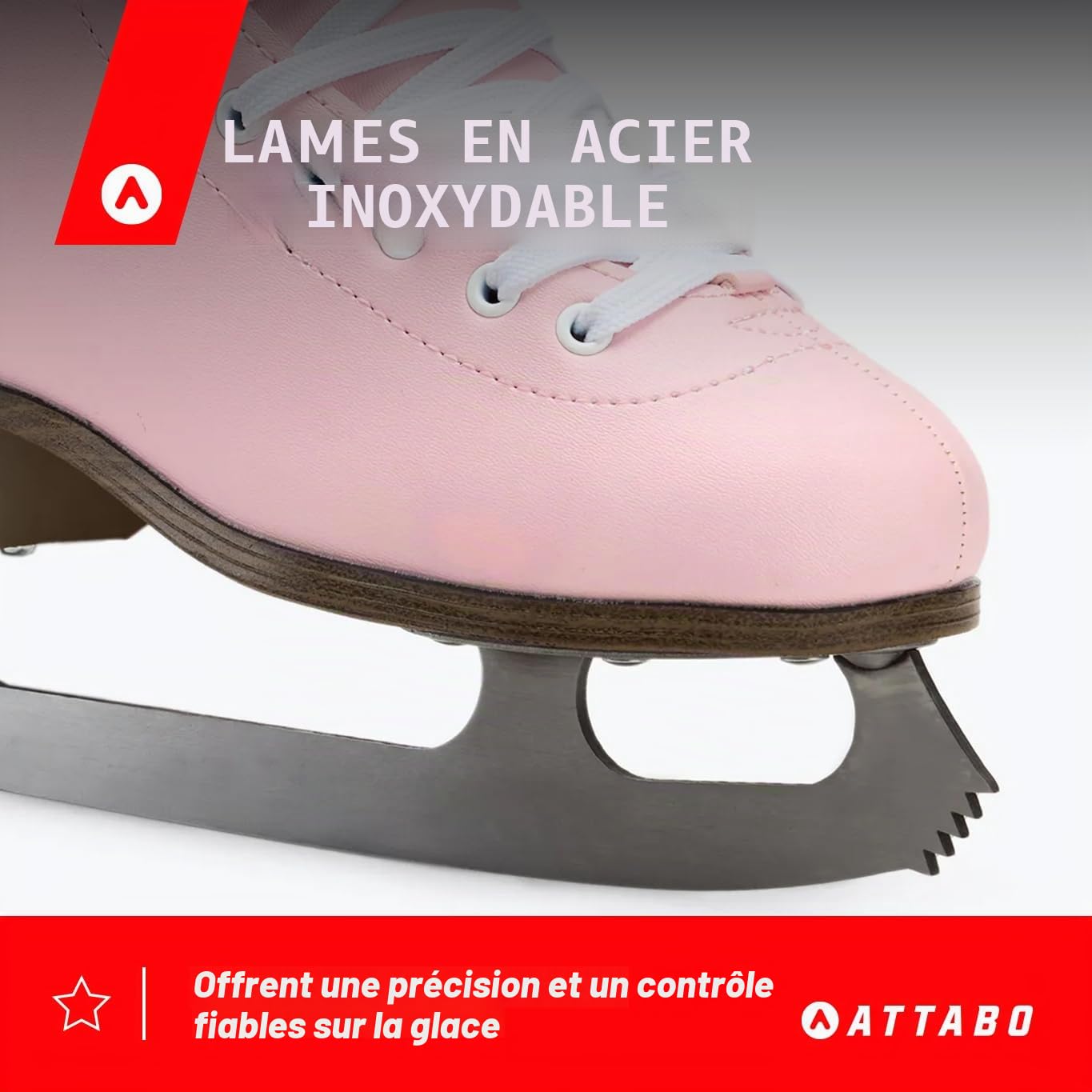 ATTABO Patins à glace ISLA pour enfants - Rose - Taille 31-36 EU - Patins en acier inoxydable - Idéal pour les débutants ou les confirmés - Dessus en PVC - Support solide de la cheville - Stabilité et