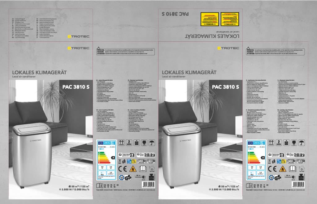 TROTEC Climatiseur local design PAC 3810 S mobile 3,8 kW Climatiseur 3 en 1