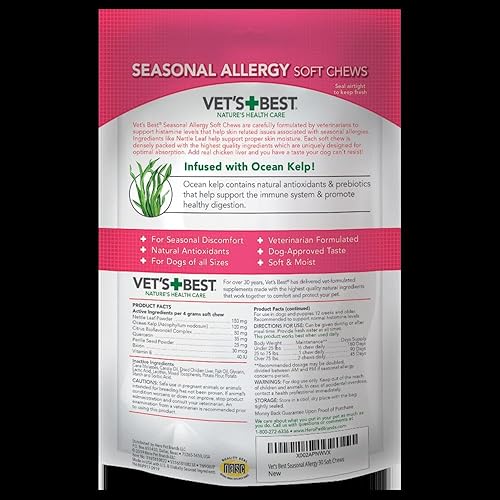 Miniatura 8 de Vets Best Suplementos suaves para masticar para perros de alergias estacionales  Alivia la irritación de la piel de los perros debido a alergias