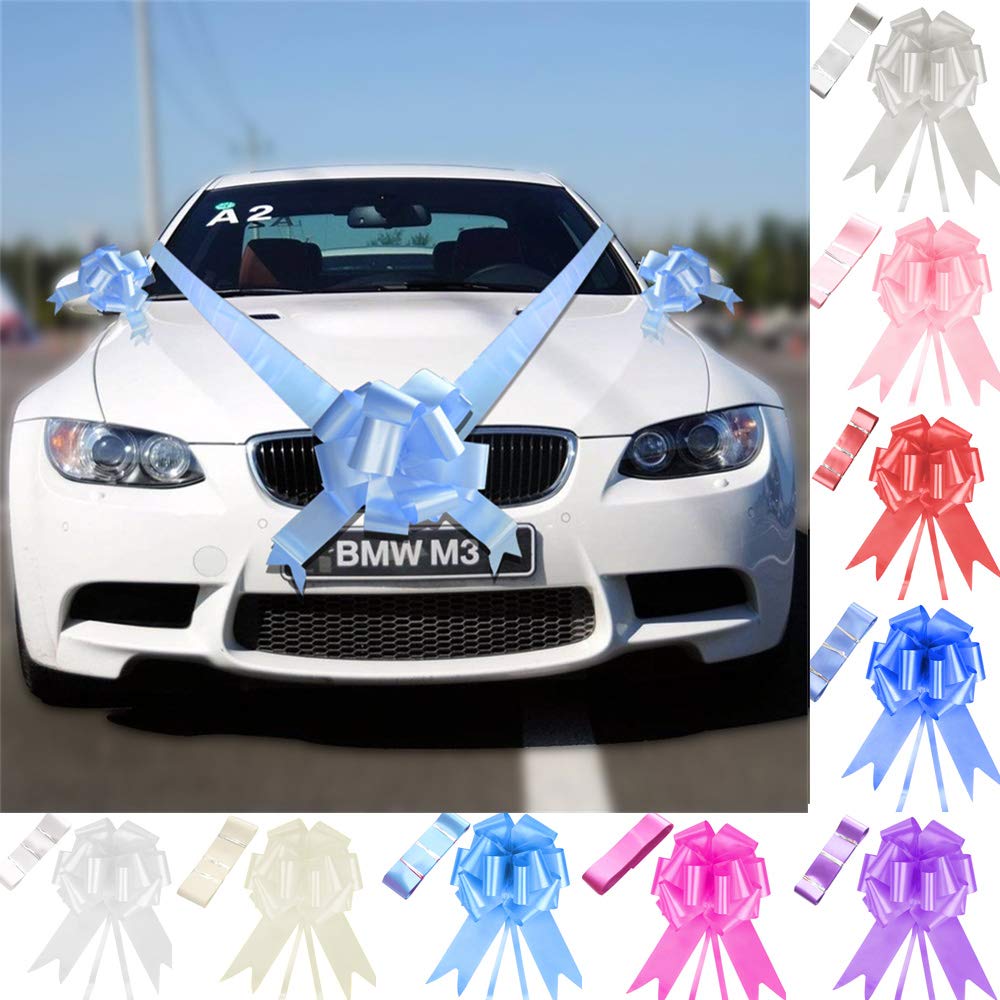Time to Sparkle 2 Pack 1 Bow + 7M Ribbon Wedding Car Ribbon Decoration Kit Wrapping Large Bow (Baby Blue)