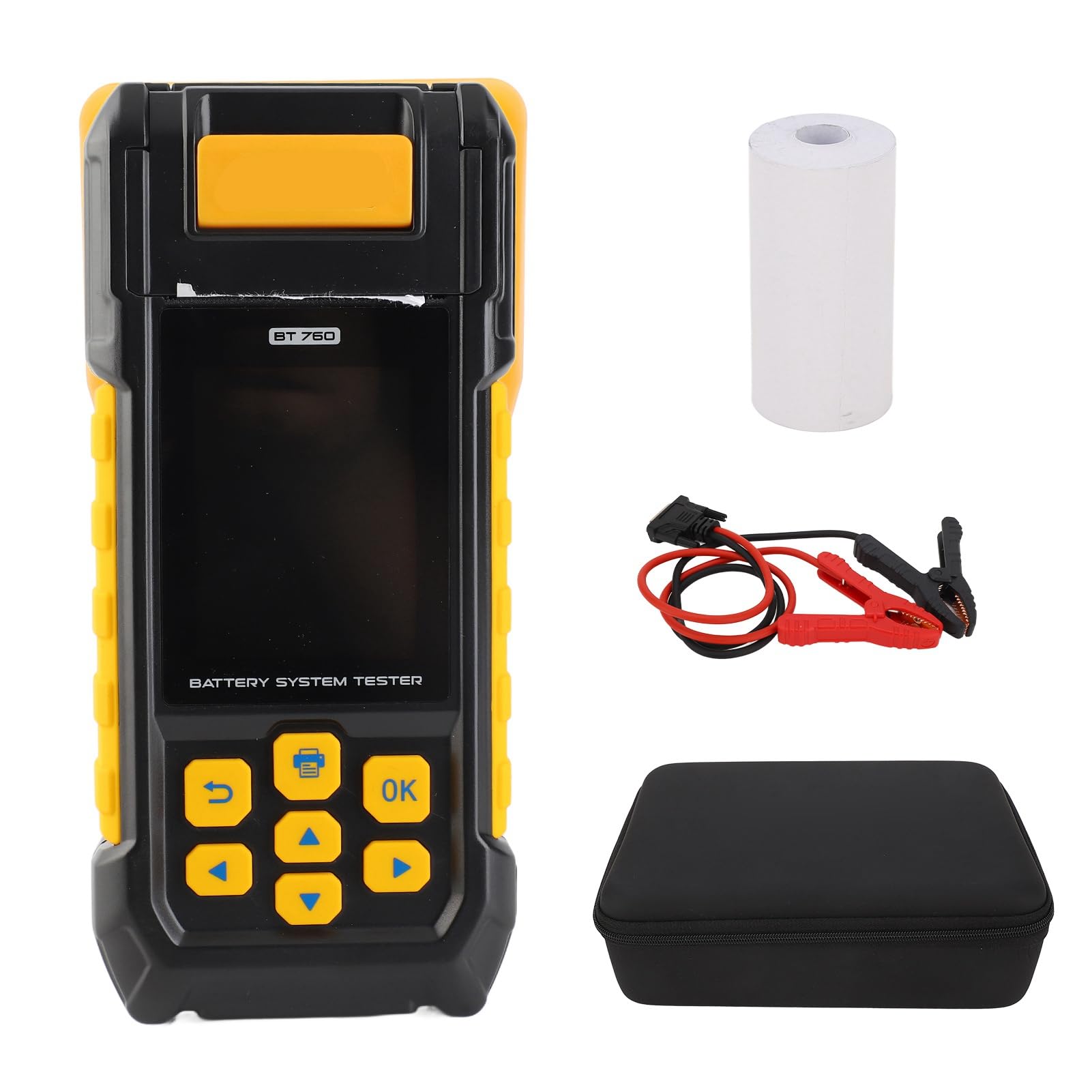 Tester Batteria Auto 12V, Analizzatore Batteria Digitale Auto con Stampante Integrata, per Batterie Al Gel AGM Normali, Supporto Multilingue, capacità di Carico 100-3000 CCA