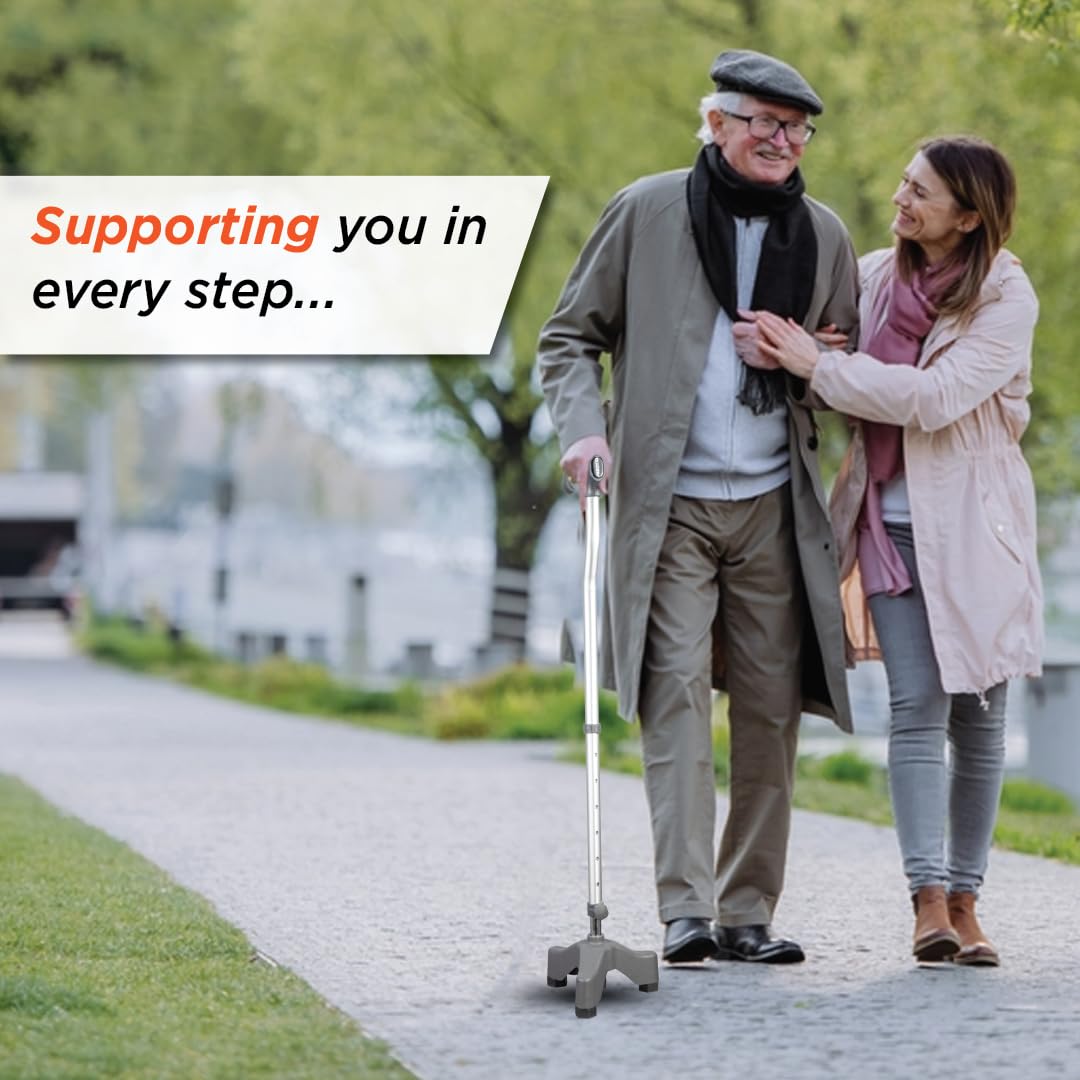 Vissco Avanti L Shape Tripod Walking Stick for Physically Challeged, Light Weight & Adjustable Height (Grey) - Image 8 thumbnail