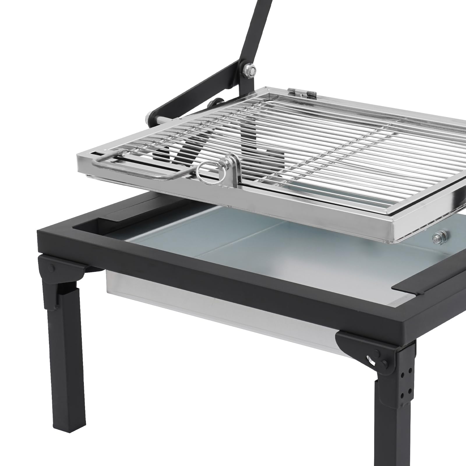 Barbecue pieghevole a carbonella, 48 cm/68 cm, con griglia girevole a 360°, per campeggio, giardino, picnic e spiaggia, pieghevole in acciaio inox con funzione di trasporto (48 cm)