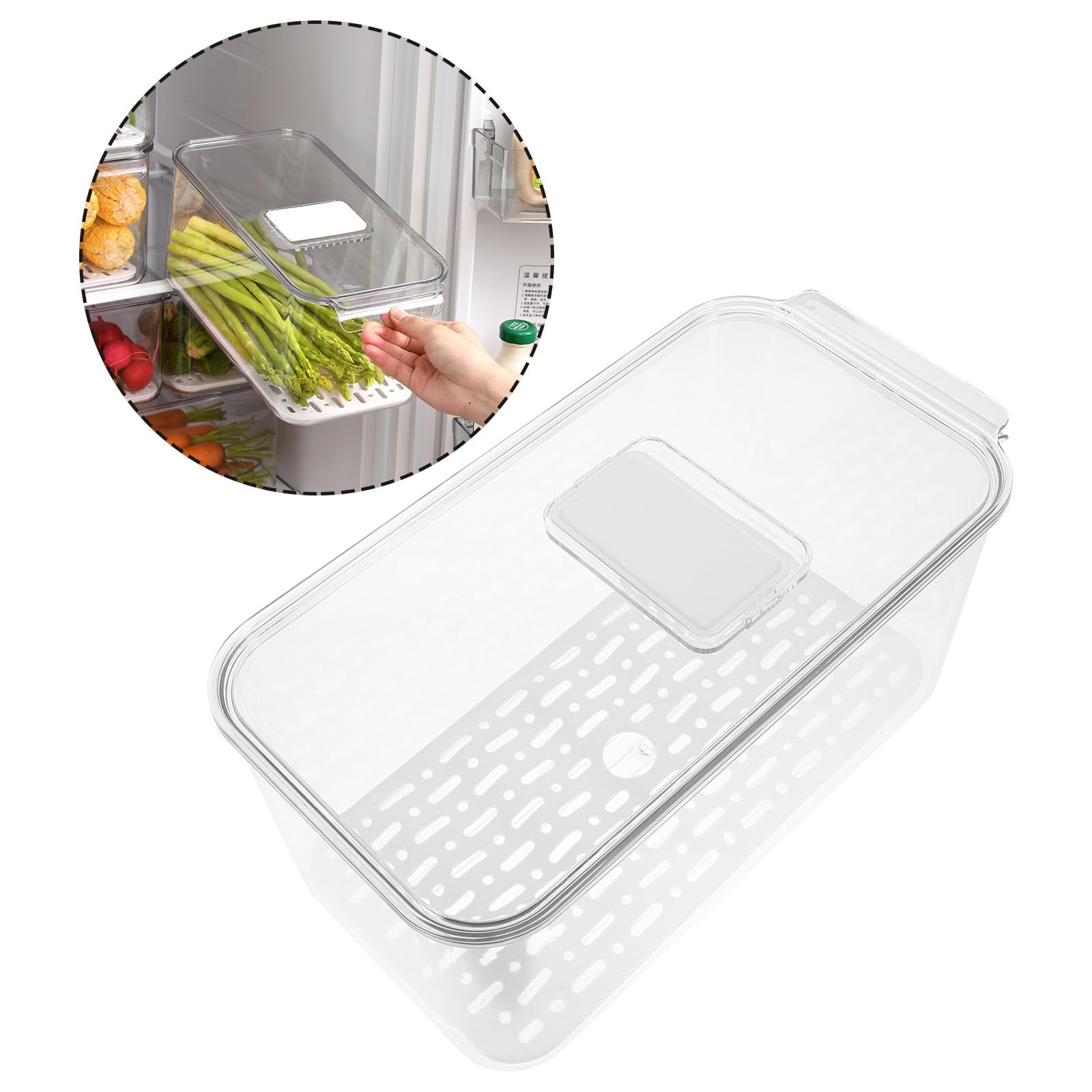 Contenedor de Almacenamiento para Refrigerador Pet Pp Gran Capacidad | Bandeja de Drenaje, Sellado Hermético para Conservación, Organización de Frutas y Verduras