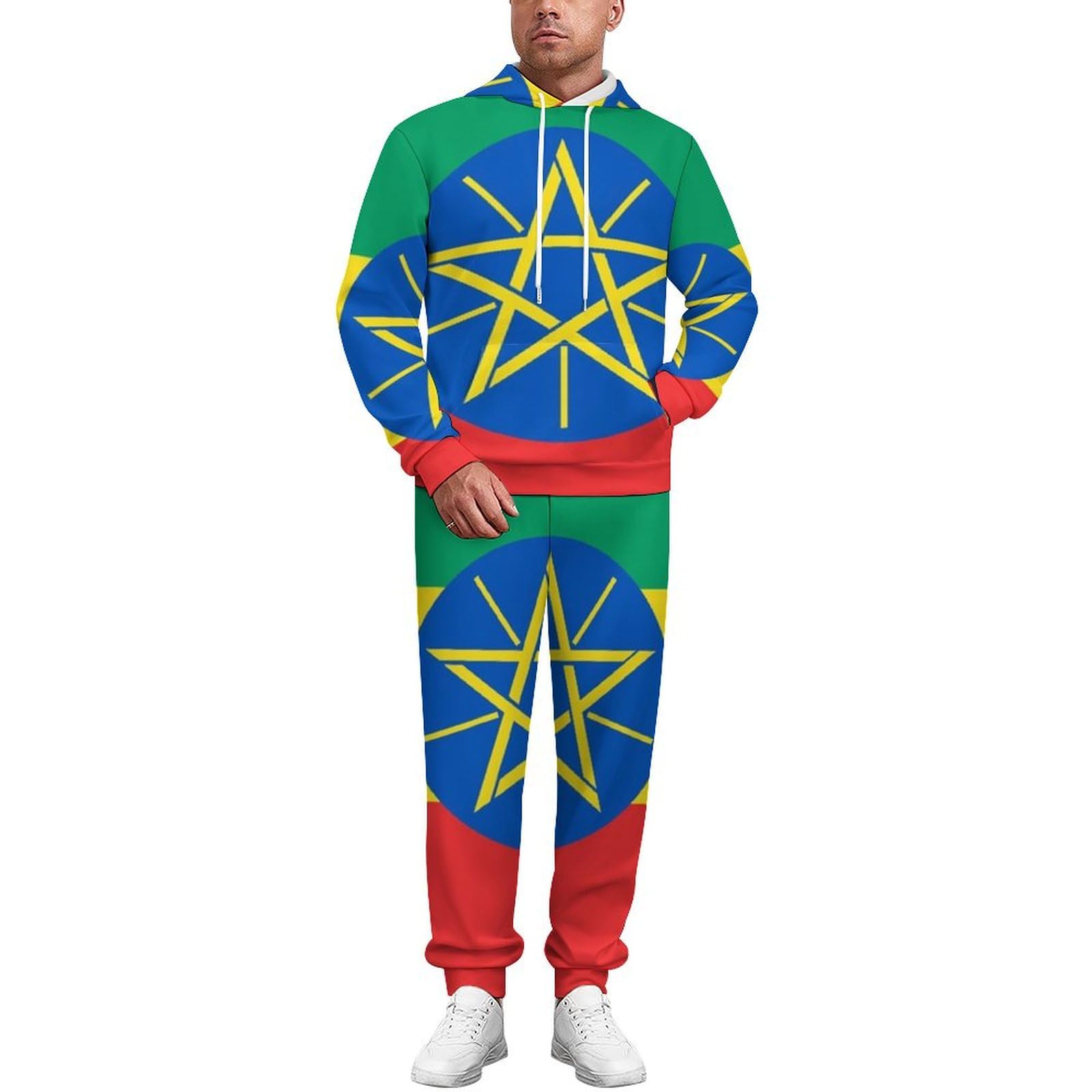 Tuta Da Ginnastica Da Donna Set Completo Da Salotto 2 Pezzi Tute Da Ginnastica Da Uomo Bandiera Della Repubblica D'Etiopia Manica Lunga Abbigliamento Sportivo Unisex Moda Casual
