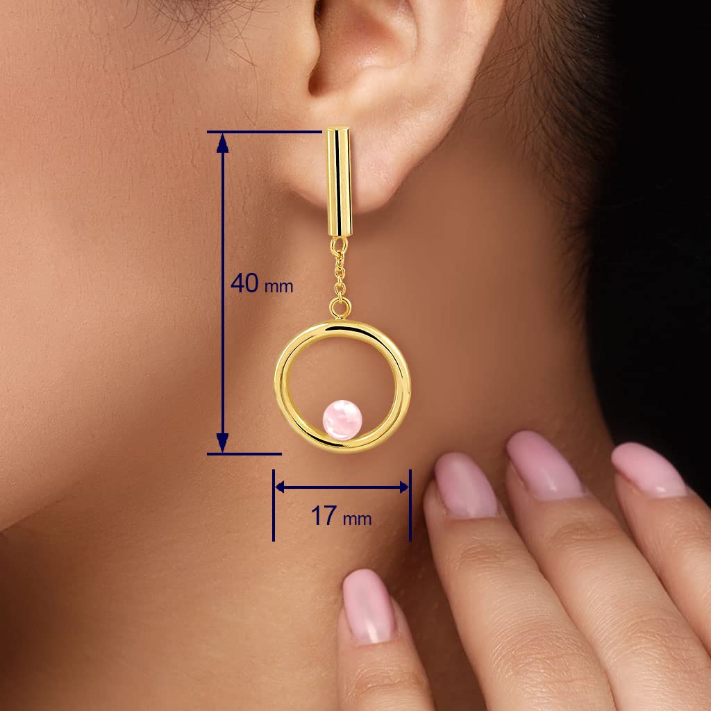 Pendientes de Aro y Piedra de Cuarzo Chapados en Oro Vermeil- Diseño Artesanal (Medida aprox. 4 cm de largo. Piedra semipreciosa de Cuarzo de 6 mm)