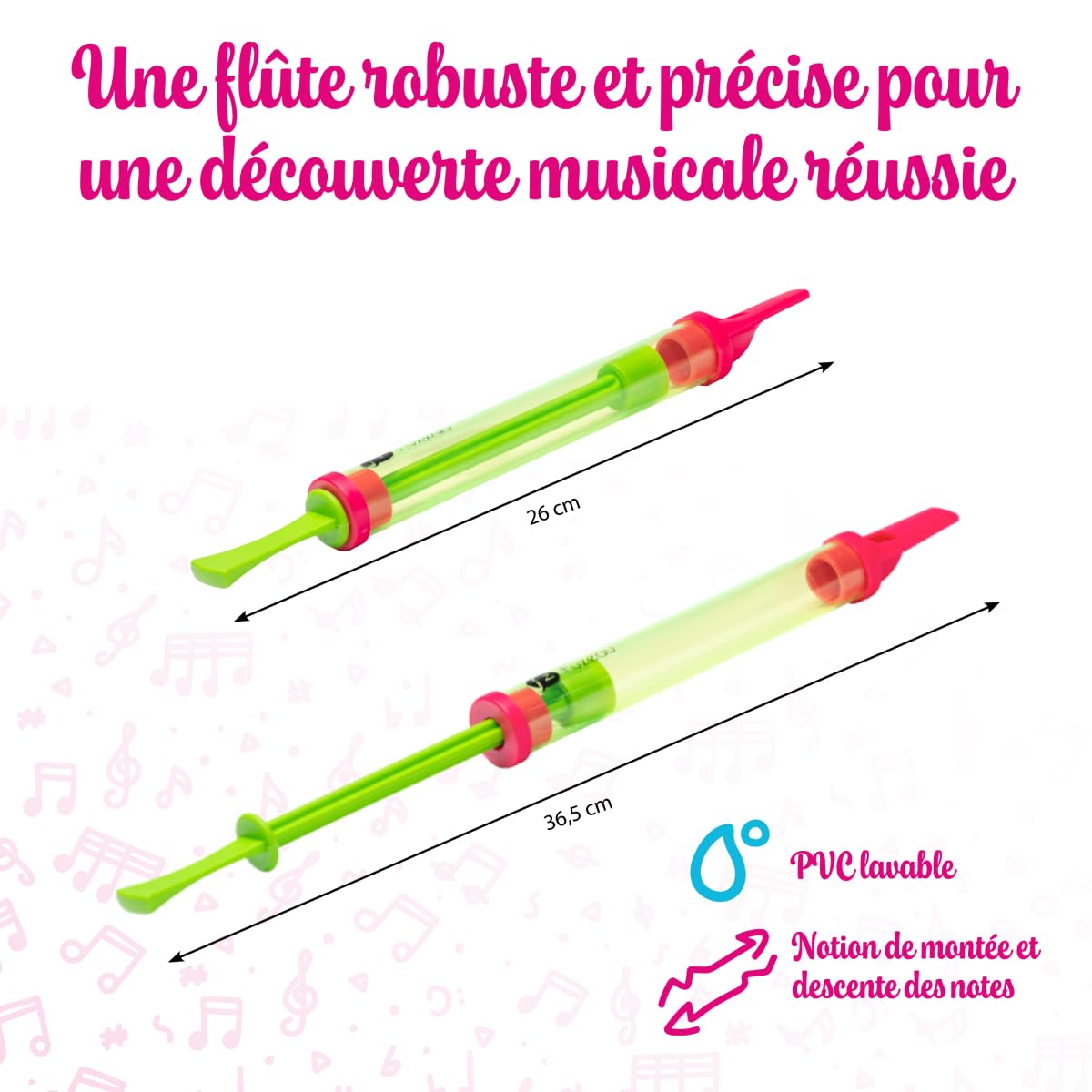 Fuzeau - Flûte À Coulisse Transparente Rose Verte - Instrument De Musique À Vent - Comprendre Les Sons Graves Et Aigus - Découverte Des Instruments À Vent - Réf. 2552