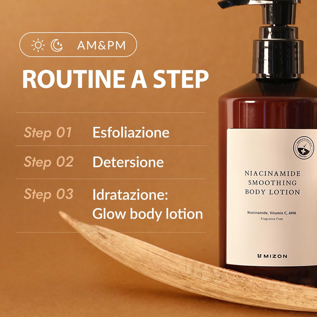 [Mizon] Lozione Corpo Levigante alla Niacinamide (300 ml) AHA, vitamina C, acido ialuronico, idratazione regolare, cura della pigmentazione, esfoliazione delicata (Niacinamide Smoothing Body Lotion)