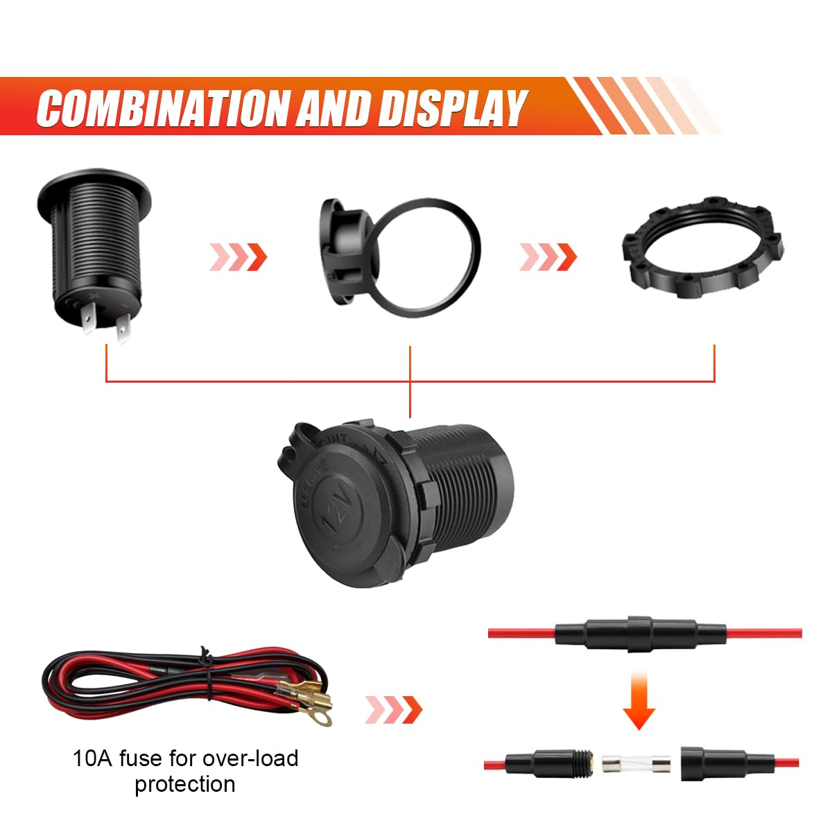 2 Prese Accendisigari 12V/24V Universali Con Fusibile E Coperchio - Presa Di Alimentazione Per Auto, Moto, Camper, ATV, Blu - 4