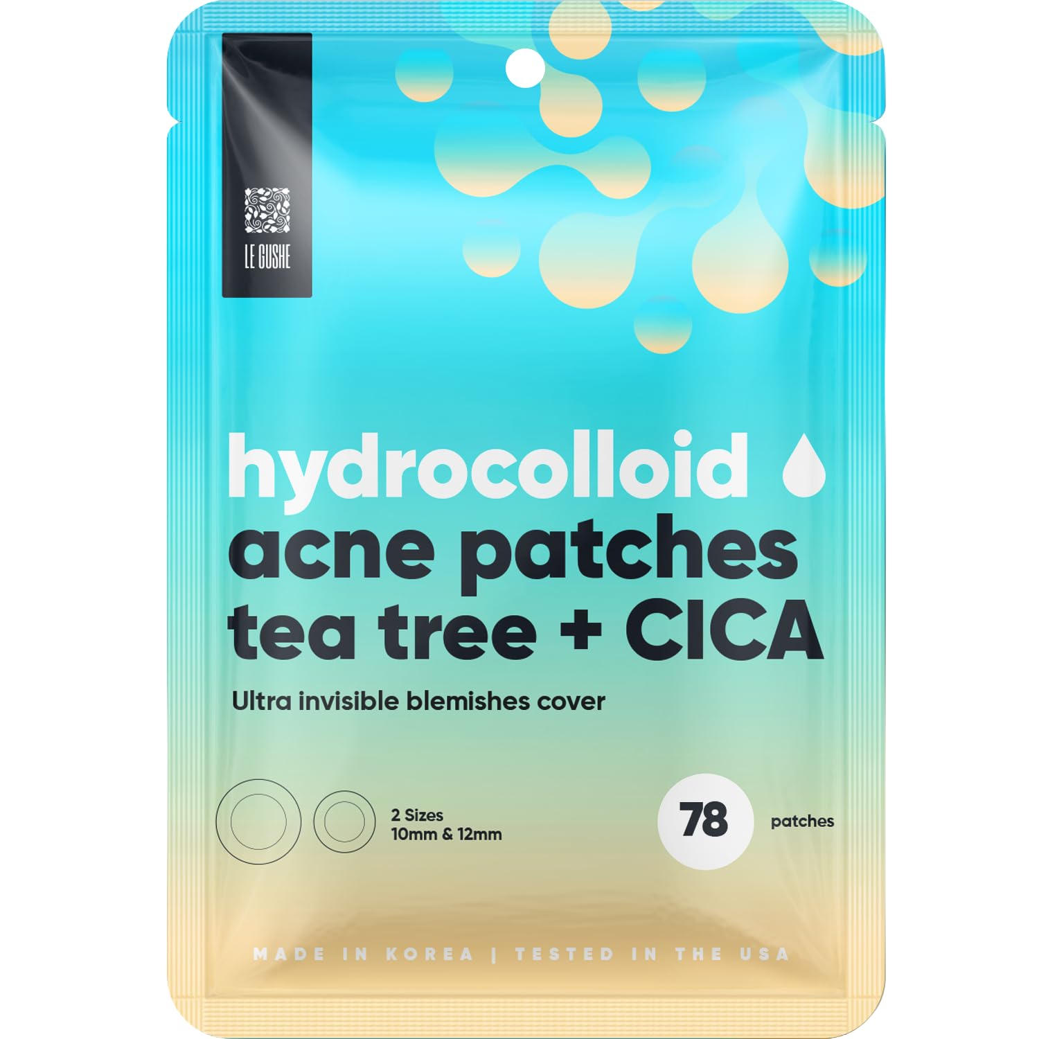 LE GUSHE Korean Pimple Patches for Face (78 Dots) - Hydrocolloid Acne Patches with Tea Tree Oil - Invisible Zit Stickers - Dermatologist Tested - Korean Skin Care
