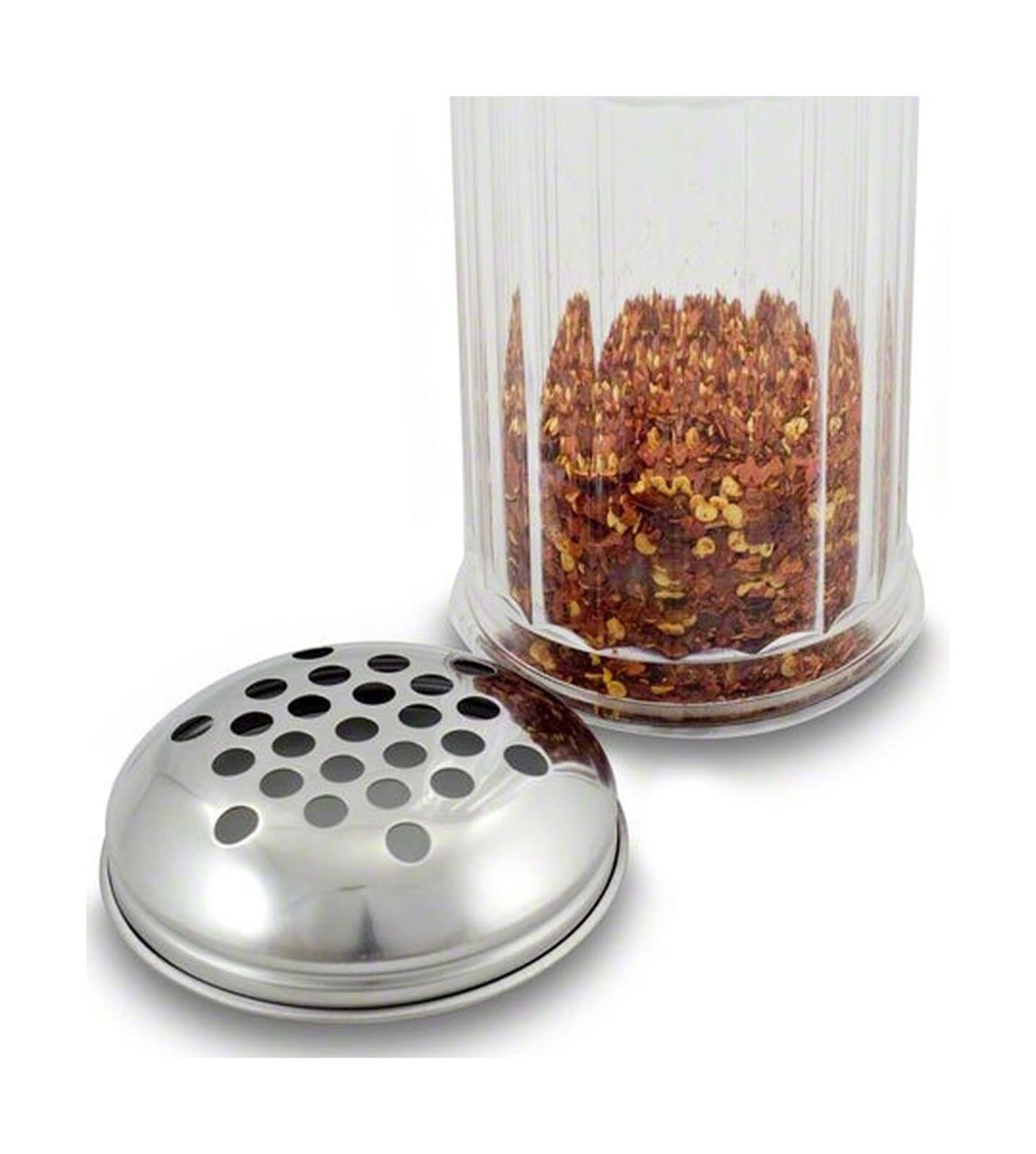 BPA-freier Parmesan-Käsestreuer aus Kunststoff, roter Pfefferstreuer mit 6,35 mm großen Löchern, Edelstahldeckel, transparent, 340 ml, Gewürzstreuer mit Deckel, GEEX DEPOT (340 ml)