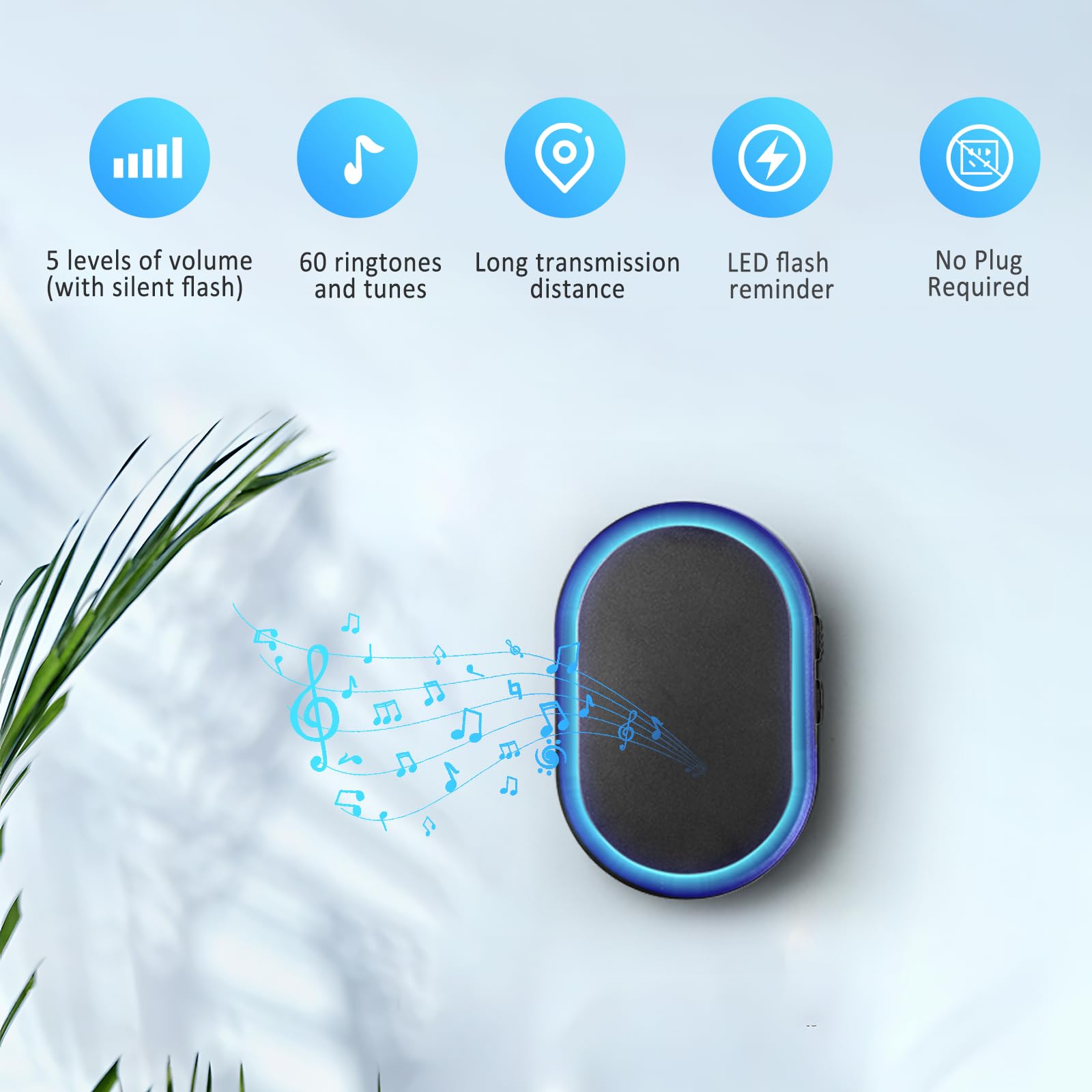Brencco Campanello Senza Fili da Esterno, IP55 Citofono Senza Fili da Esterno, 300M Campanello Wireless, Ricevitore da Interno con 5 Volumi Regolabili, 60 Suonerie, Nero