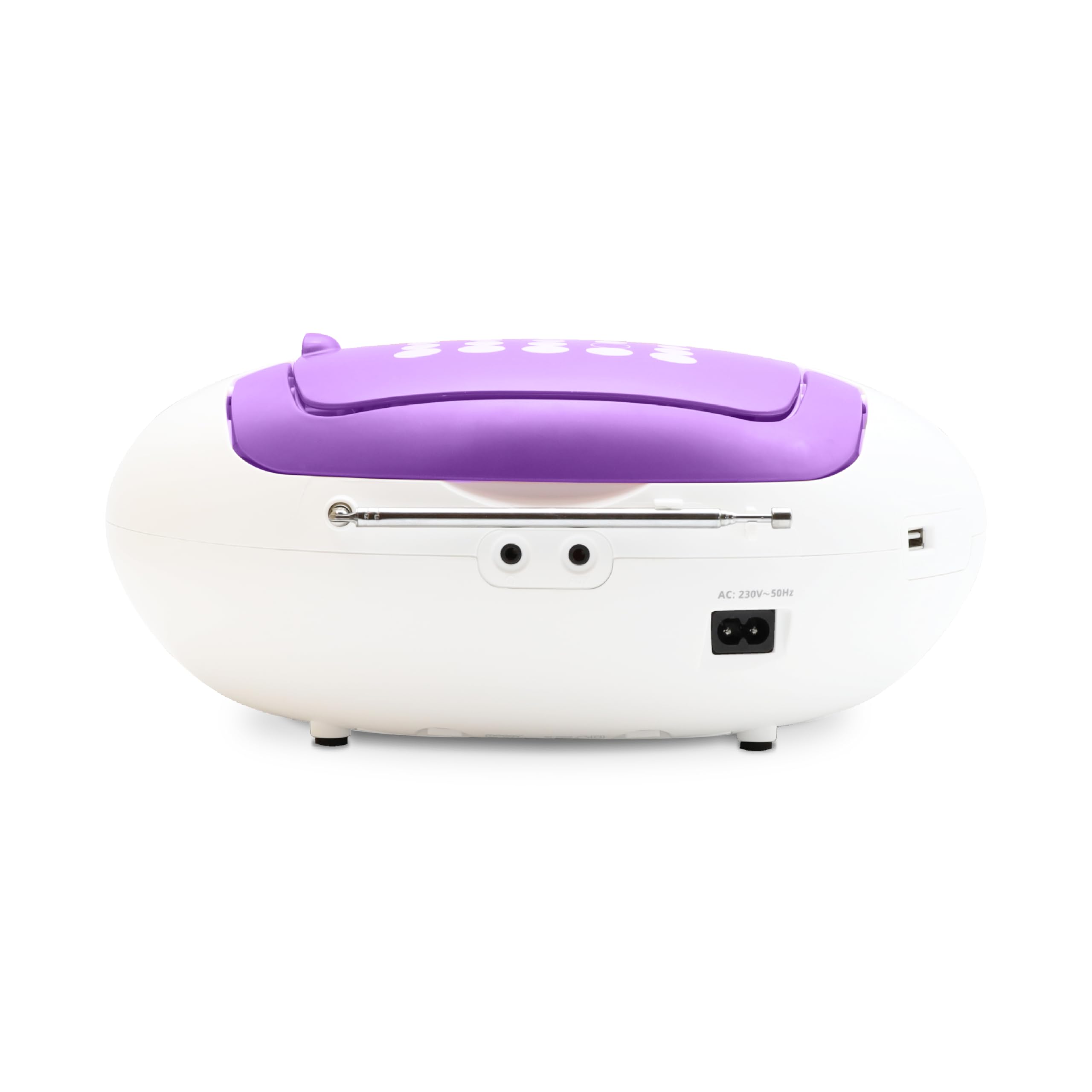 MOOOV 477404 Tragbarer CD-Player mit Radio, USB, Lautsprecher - Mini Kofferradio für Kinder & Senioren, Retro Design, MP3 - Ideal für Küche & Kinderzimmer - Netzbetrieb oder Batterien - Lila