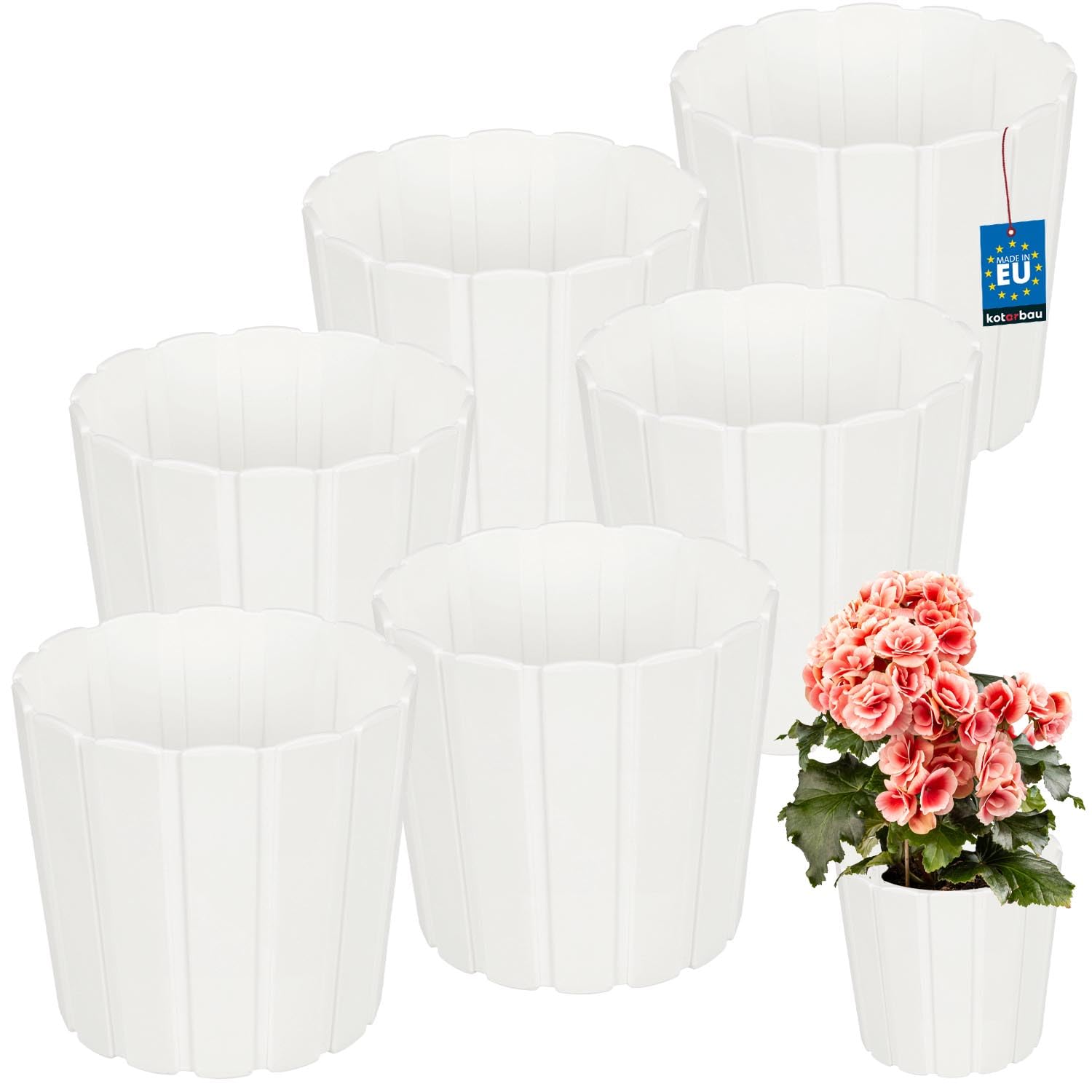 KOTARBAU Set of 6 Flower Pots - Planters - Diameter 17 cm Height 15 cm - White - Plastic - Plant Pot for Indoor Plants - Flower Pots - Large - Outdoor - Planter - Balcony - Decorative