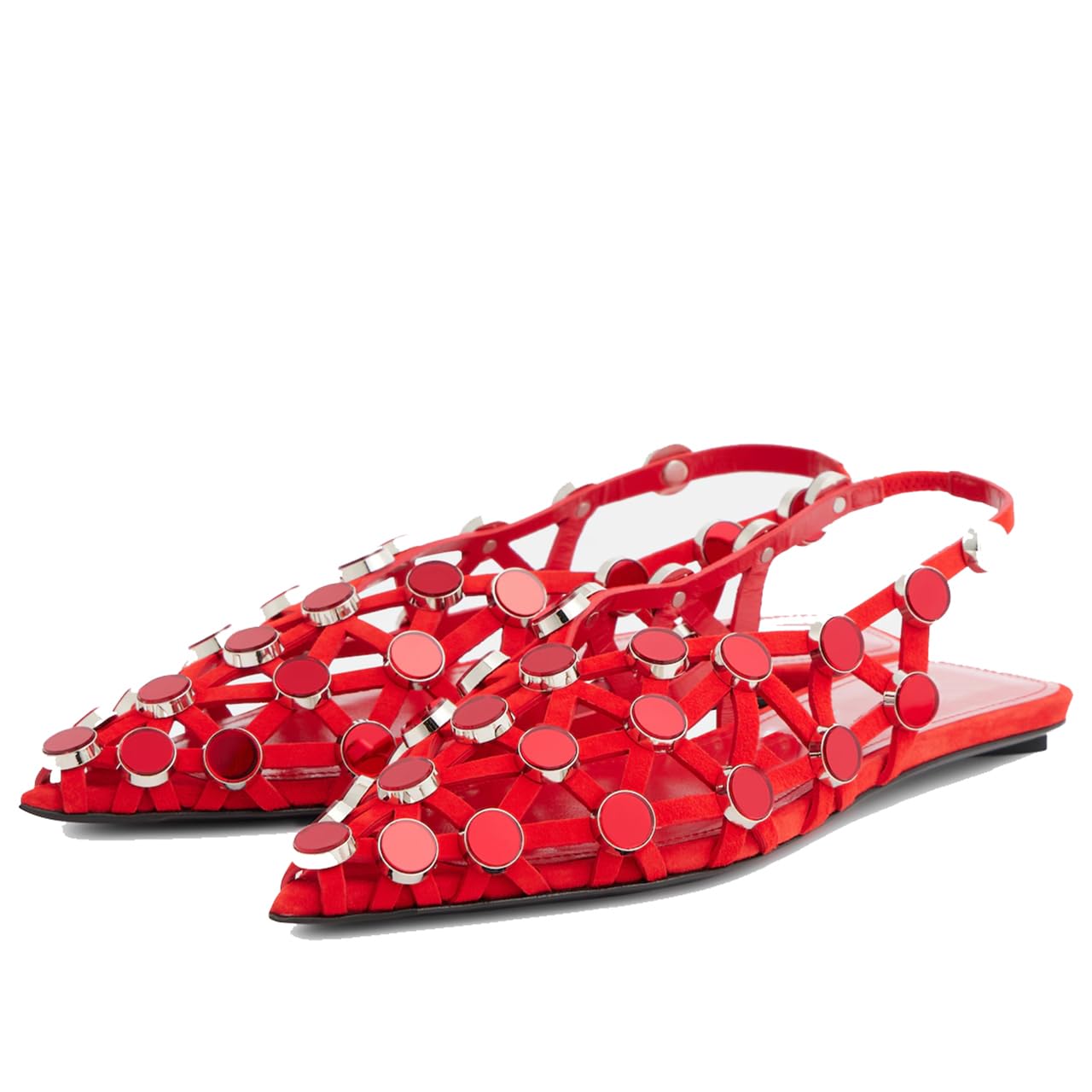 Arqa Velvet Mesh Dressy Ballet Flats for Women Riveted Suede Leather Low Heel Sandals Backless Footwear & Ballet Flats Ladies' Non-Slip Party