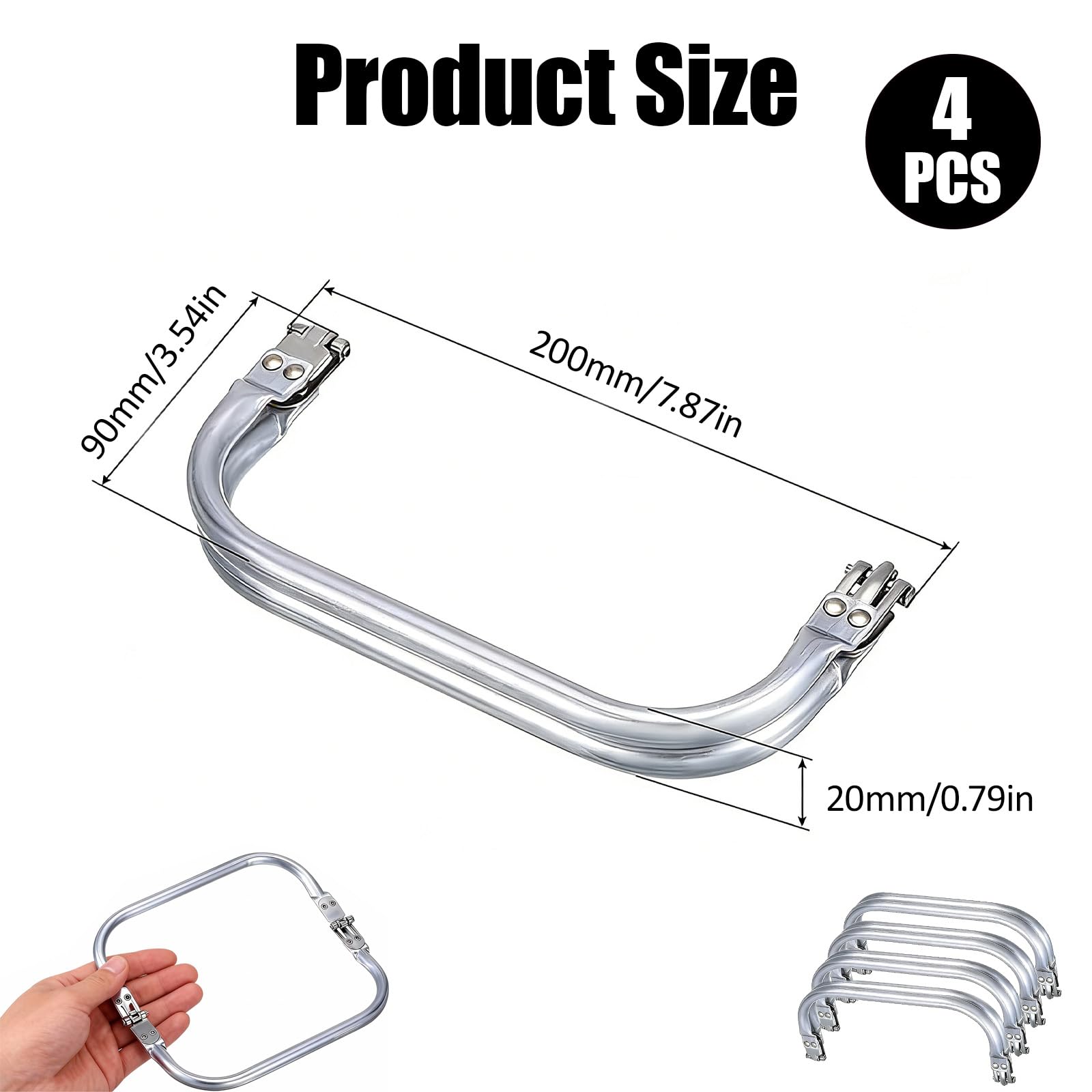 4 Piezas Boquillas para Bolsos en U (20 x 9,2 cm) con Cierre de Beso en Aluminio, Asa Interior para Bricolaje de Bolsos, para Crear Accesorios Personalizados, Nozzles for Handbags