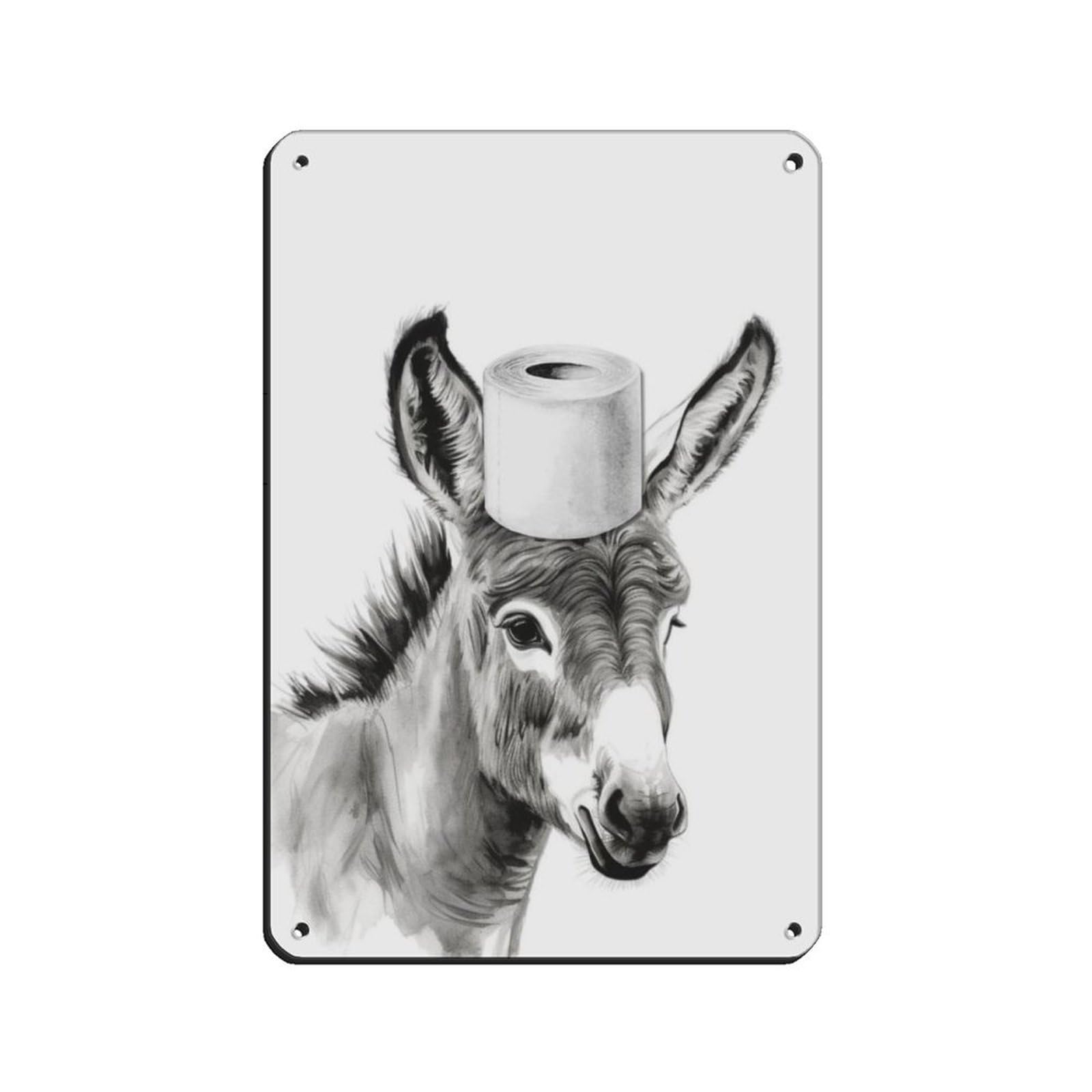 Bathroom Art, Donkey Burro, Toilet Paper Tin Sign Vintage Metal Pub Club Cafe Bar Home Wall Art Decoration Poster Retro 8x12inch(20x30cm)