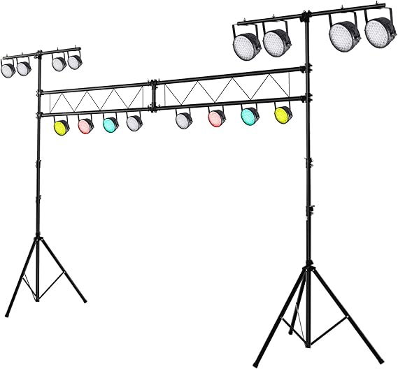Tangkula Stage Lighting Stand, 14FT Lighting Truss System w/32 Lights Hold 220LBS Capacity, 11 Adjustable Height, Retractable T Bar, Non-slip Pads, Freestanding Metal DJ Lighting Truss for Party Bar