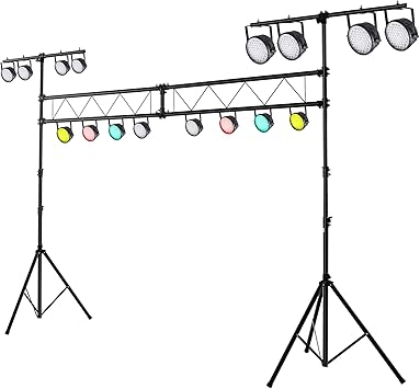 Tangkula Stage Lighting Stand, 14FT Lighting Truss System w/32 Lights Hold 220LBS Capacity, 11 Adjustable Height, Retractable T Bar, Non-slip Pads, Freestanding Metal DJ Lighting Truss for Party Bar