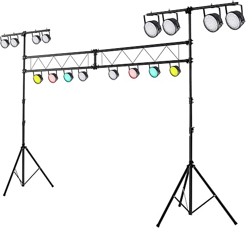 Tangkula Stage Lighting Stand, 14FT Lighting Truss System w/32 Lights Hold 220LBS Capacity, 11 Adjustable Height, Retractable T Bar, Non-slip Pads, Freestanding Metal DJ Lighting Truss for Party Bar