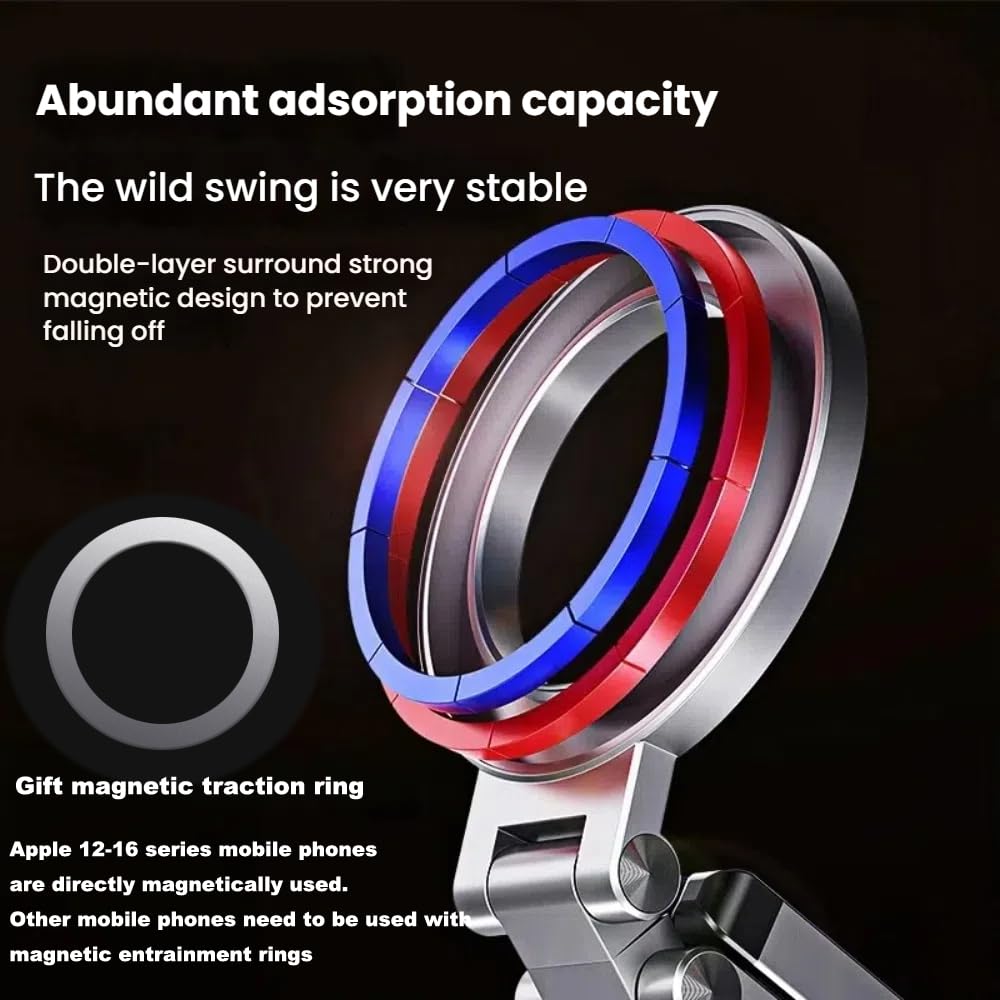 Treppiede magnetico tascabile per MagSafe, supporto pieghevole multifunzionale per telefono, supporto da scrivania, portatile, portatile, da viaggio, con vestibilità universale con anello in metallo