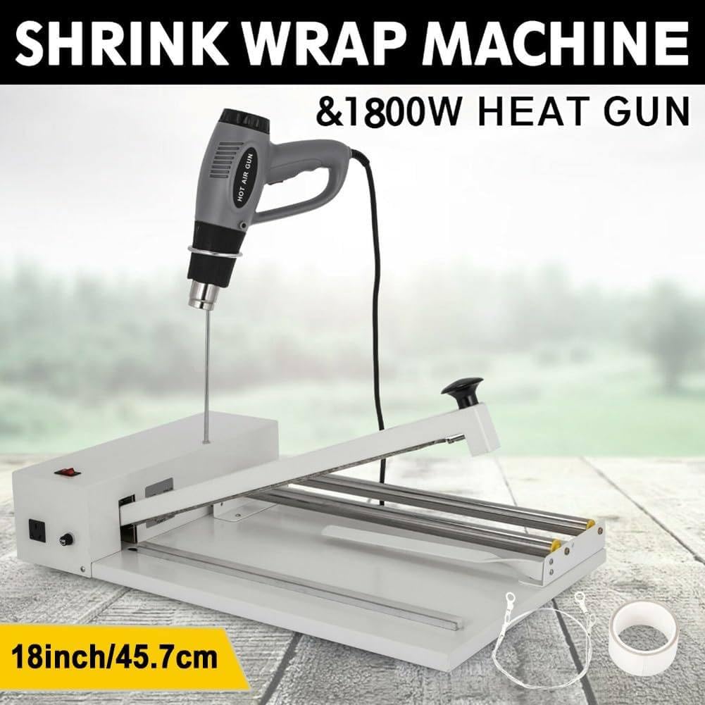 TAHALI Machine d'emballage Manuelle 2 en 1, Machine d'emballage rétractable avec Pistolet Thermique, 9 Niveaux de réglage de la température/Longueur de scellage 45cm