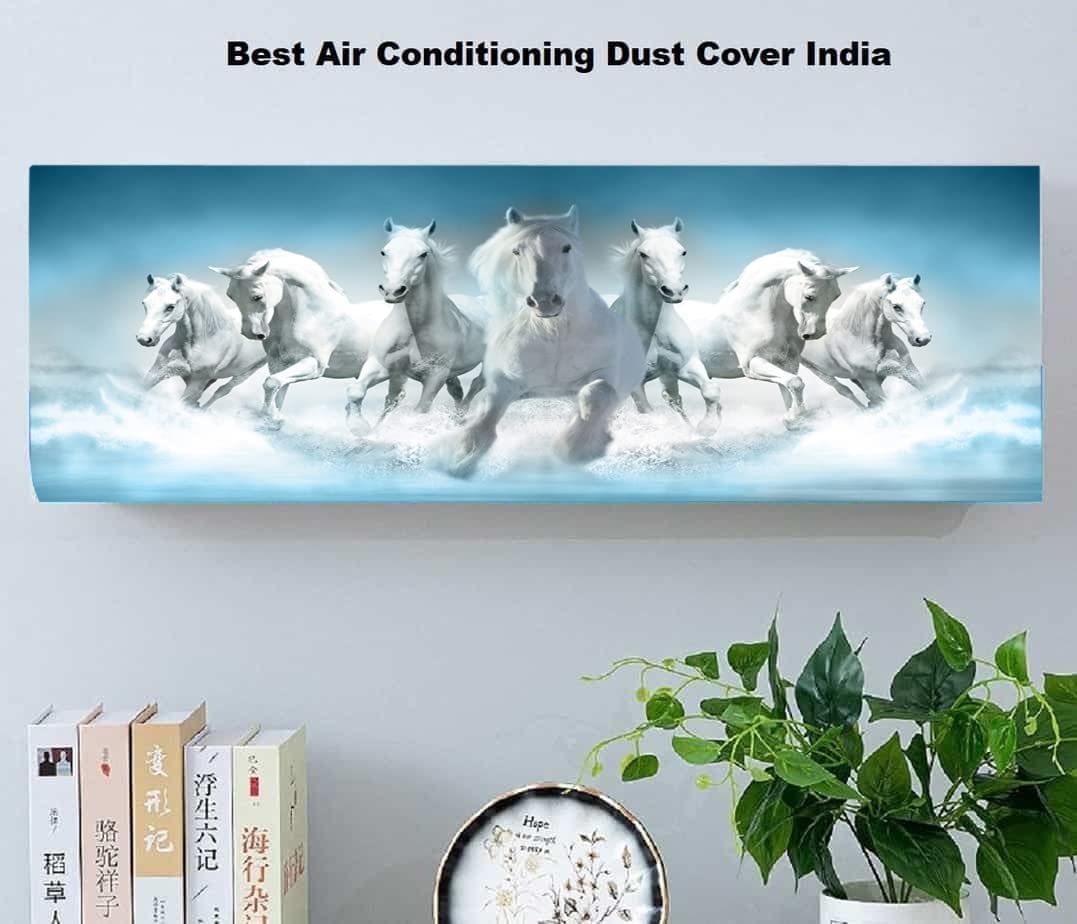 Anpro Printed Air Conditioning Dust Cover Folding Designer Ac Cover for Indoor Split Ac 1.5 ton (97 x 31 x 21 .5 cm ) Polyester (Blue Horse)