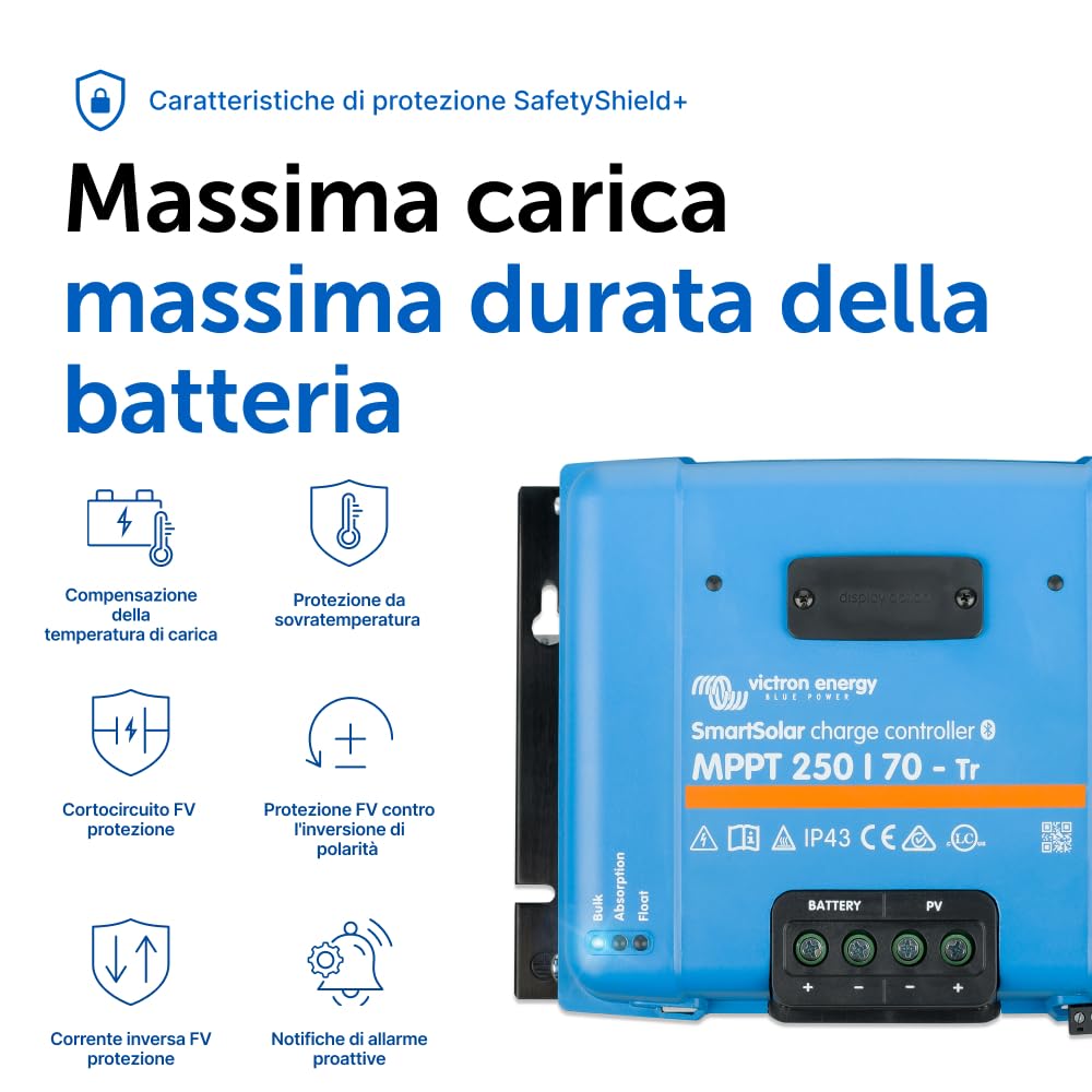 Victron Energy SmartSolar MPPT Tr 250V 70 amp 12/24/36/48-Volt Regolatore di Carica Solare (Bluetooth)