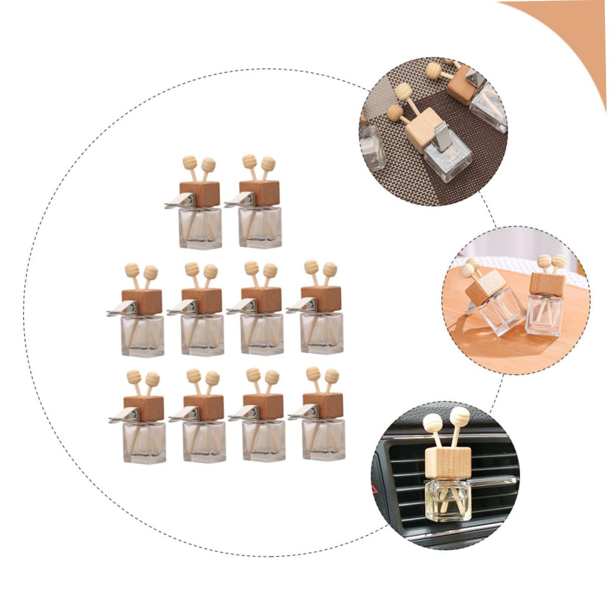 10 pezzi Bottiglie Diffusori Profumo Auto in Vetro con Tappo in Legno e Clip per Bocchette d Aria Decorazione Elegante per Aromaterapia e Oli Essenziali Freschezza Continuativa