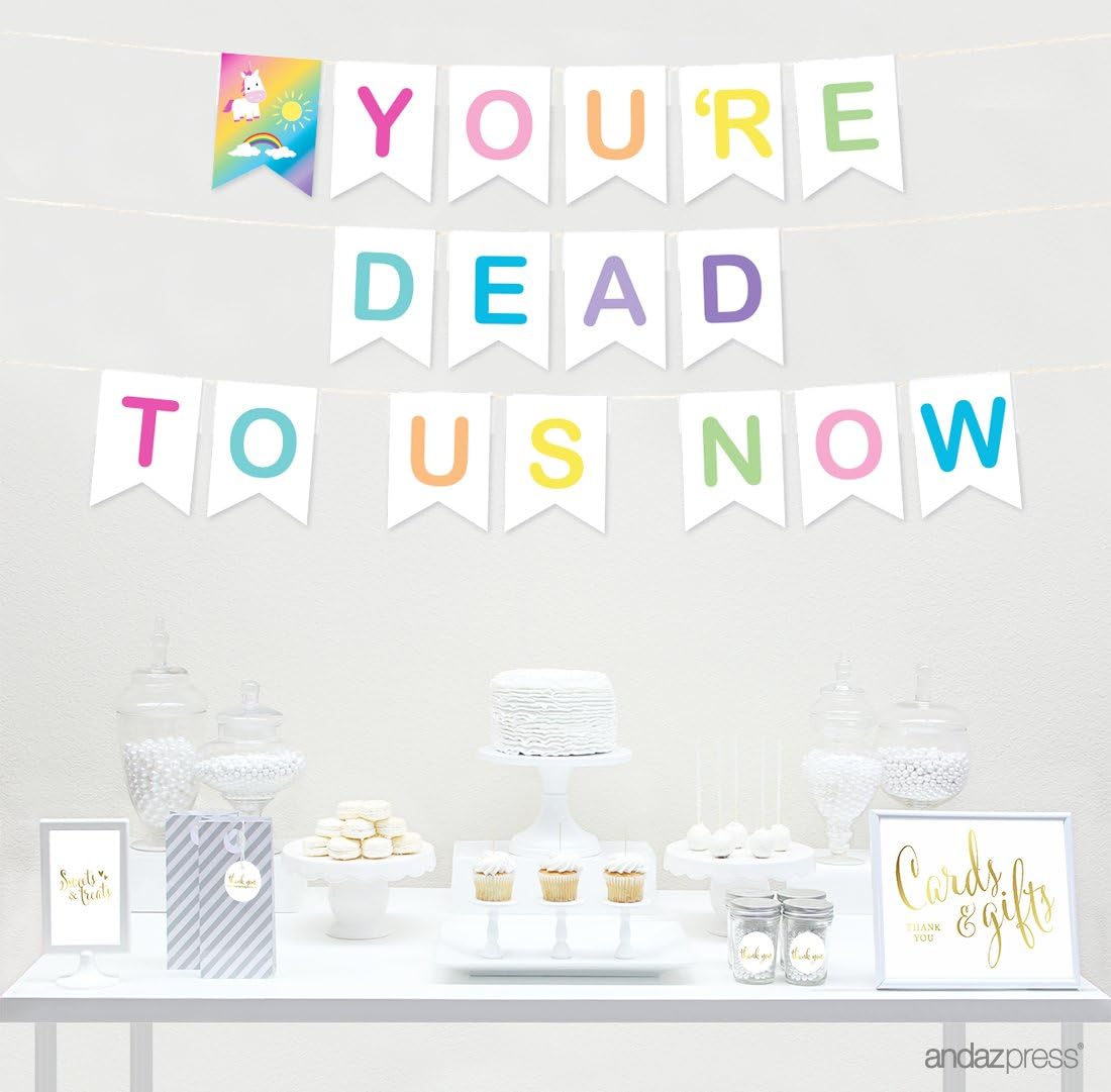 Andaz Press Funny Farewell Retirement Party Decorations, You're Dead to Us Now, Hanging Pennant Paper Banner with String, Approx. 5-Feet, 1-Set
