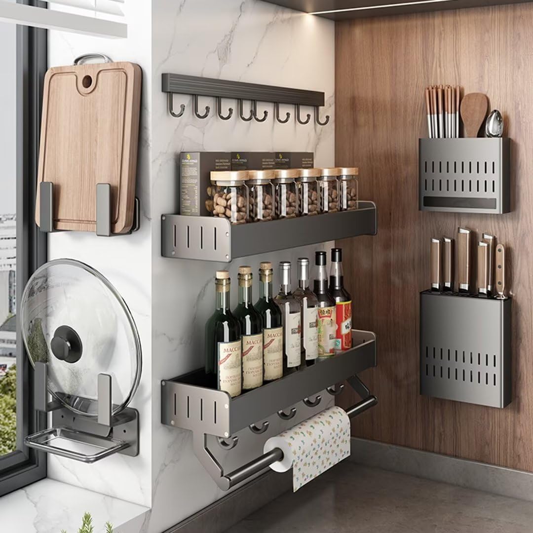 Naścienny stojak na przyprawy – półki kuchenne i stojak na przybory kuchenne na słoiki na przyprawy i przyprawy – uporządkowane rozwiązanie do przechowywania w zorganizowanej kuchni