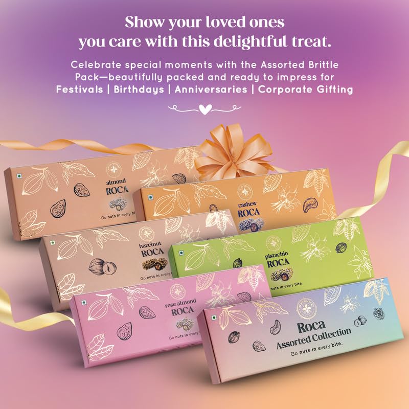 Image of Cacao Springs Assorted Roca Chocolates Combo (Almond,Cashew,Pista,Rose & Hazelnut), Premium Choco & Nut Delicacy Treats, Premium Gift Box For Christmas Gifts, 5 Pieces In Each Box-2 Boxes -120 Grams