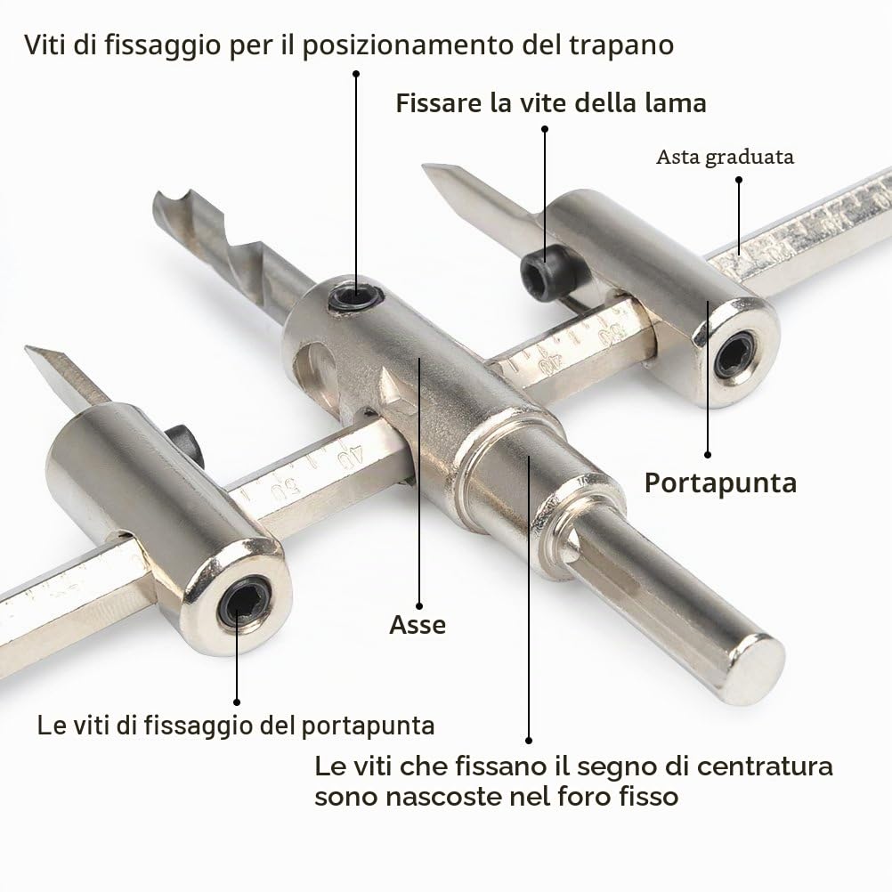 Fresa Circolare Regolabile 30 mm-300mm, Sega a Tazza Regolabile, Punta Trapano per Foro Regolabile Circolare per Legno Compensato Laminati, Lavorazione del Legno