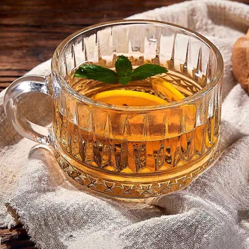 Maredash Glass Coffee Mugs With Spoon, Classic Embossed Tea Cups, Vertical Stripes Espresso Cups, Mugs For Cereal, Cholocate, Juice, Water, Yogurt, Set Of 6 #TOP6