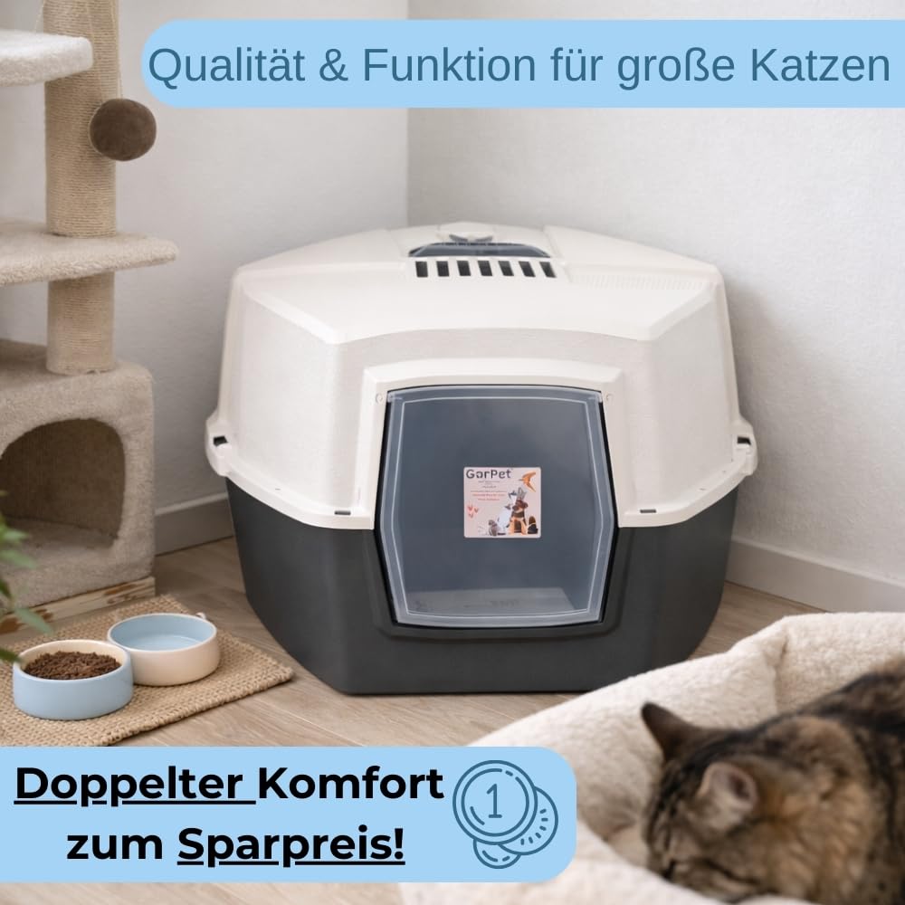 2er Set Große Eck Katzentoilette Katzenklo Ecke mit Deckel geschlossen XXL Ecktoilette Katzen Haubentoilette Filter Schaufel Doppelpack Katzentoiletten