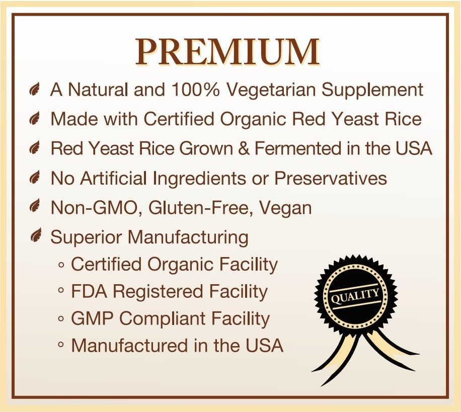 Certified Organic Red Yeast Rice Supplement - 120 Capsules, 2 Month Supply - Image 3