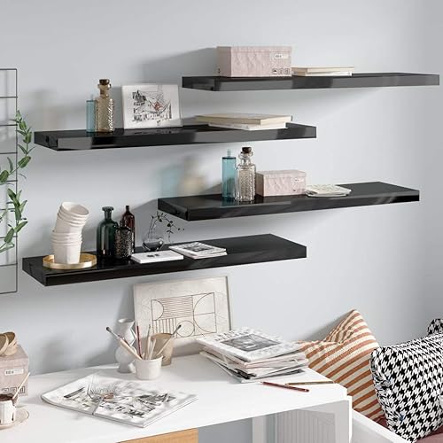 Miniatura 178 de Estantes flotantes de pared, 2 piezas de madera de fibropanel de densidad media gris de 47.2 x 9.3 x 1.5 pulgadas, estante de almacenamiento