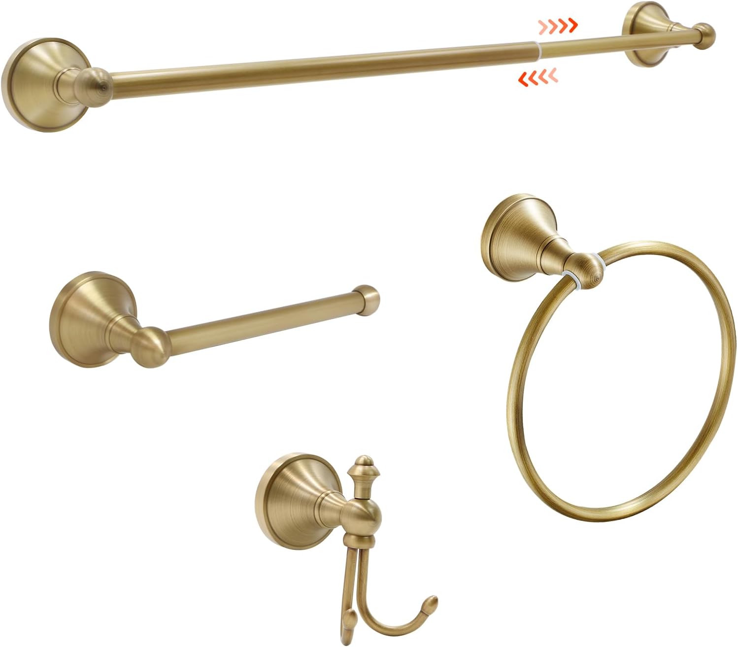 Toocust 4 Piece Antique Brass Gold Bathroom Towel Bar Set - 16"-27.7" Adjustable Wall Mounted Hardware With Towel Holder