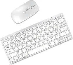 KIT Teclado e Mouse Sem Fio Bluetooth para Tablet Macbook iPad iMac Notebook PC, Premium Silencioso Minimalista Portátil ABNT2 - Branco
