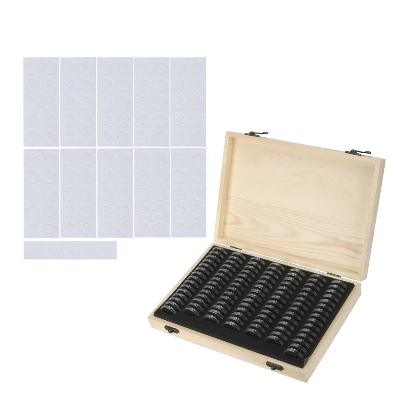 ZythrXLate Wooden Coin Collection Box Coins Storage Box 20/30/50/100PCS Adjustable Antioxidative Wooden Commemorative Coin Collection Case with Adjustment Pad for Coin Collectors(100PCS)