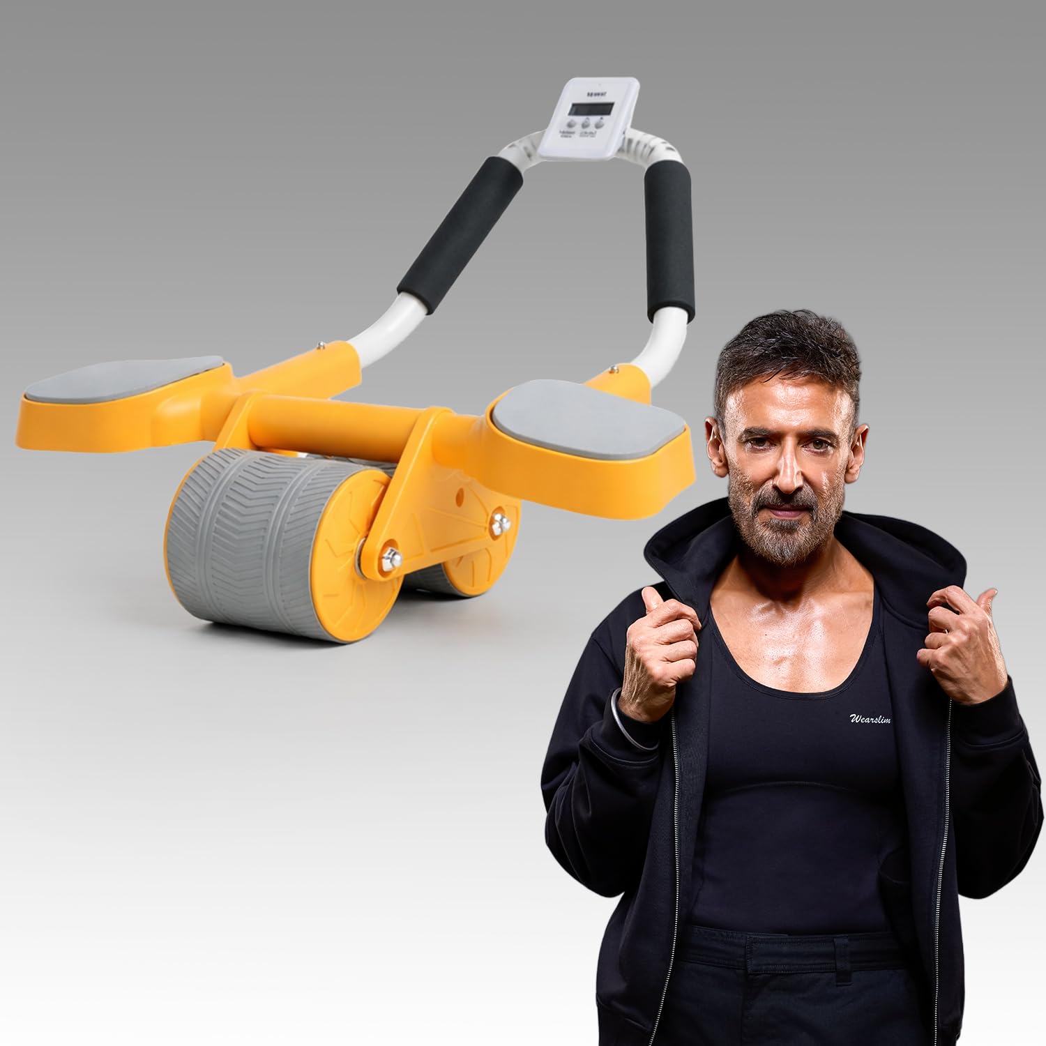 Wearslim® Abs Roller for Men & Women| Advanced Ab Roller with Automatic Rebound| Abs Roller Wheel with Strong Elbow Support, Timer, Mobile Holder & Knee Pad| Abdominal Strength Training Home Gym Equipment|For Abdominal Core Exercises, Core Strength, Plank and Full Body Strength Training